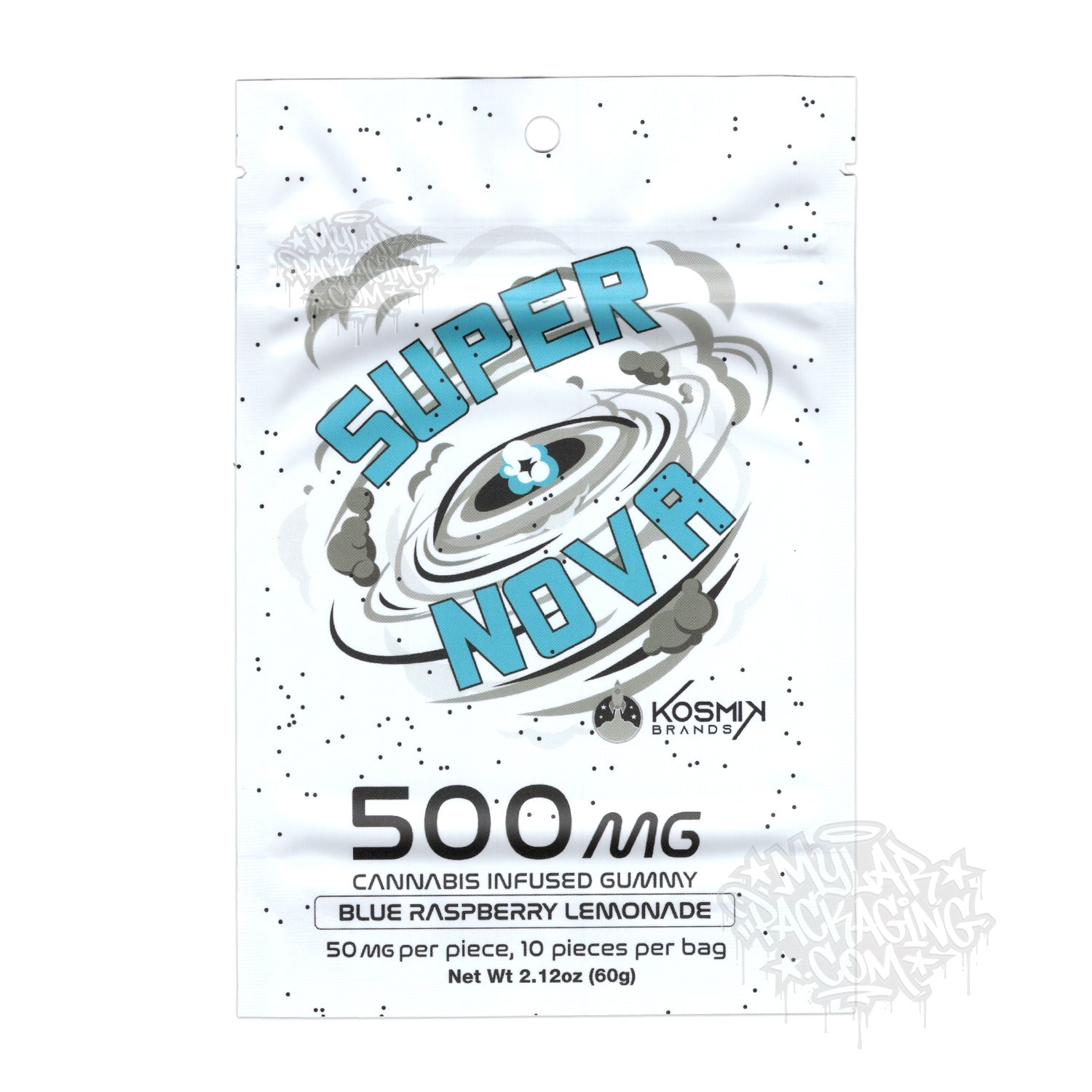Limonada de frambuesa azul Kosmik Super Nova 500 mg, bolsa de mylar vacía, comestibles, empaque para dulces