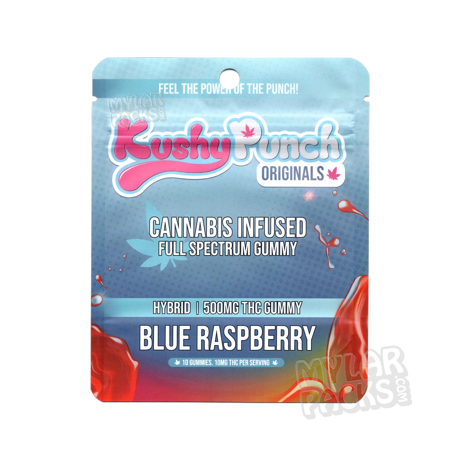 Kushy Punch Frambuesa Azul 500 mg Bolsas de Mylar Vacías Gomitas Comestibles Envases de Caramelos
