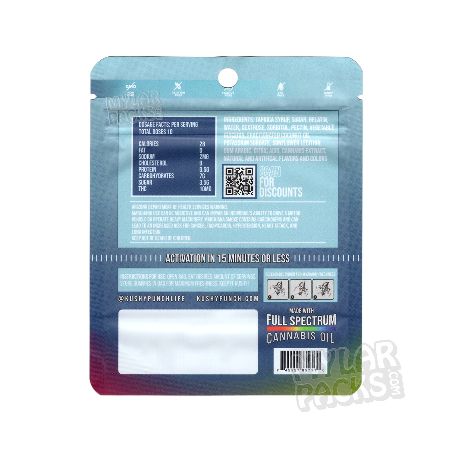 Kushy Punch Frambuesa Azul 500 mg Bolsas de Mylar Vacías Gomitas Comestibles Envases de Caramelos