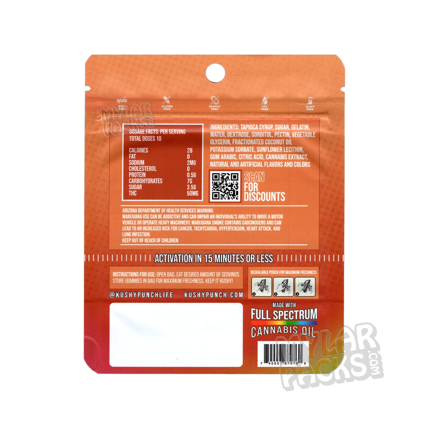 Kushy Punch Sandía 500 mg Bolsas de Mylar Vacías Gomitas Comestibles Envases de Caramelos