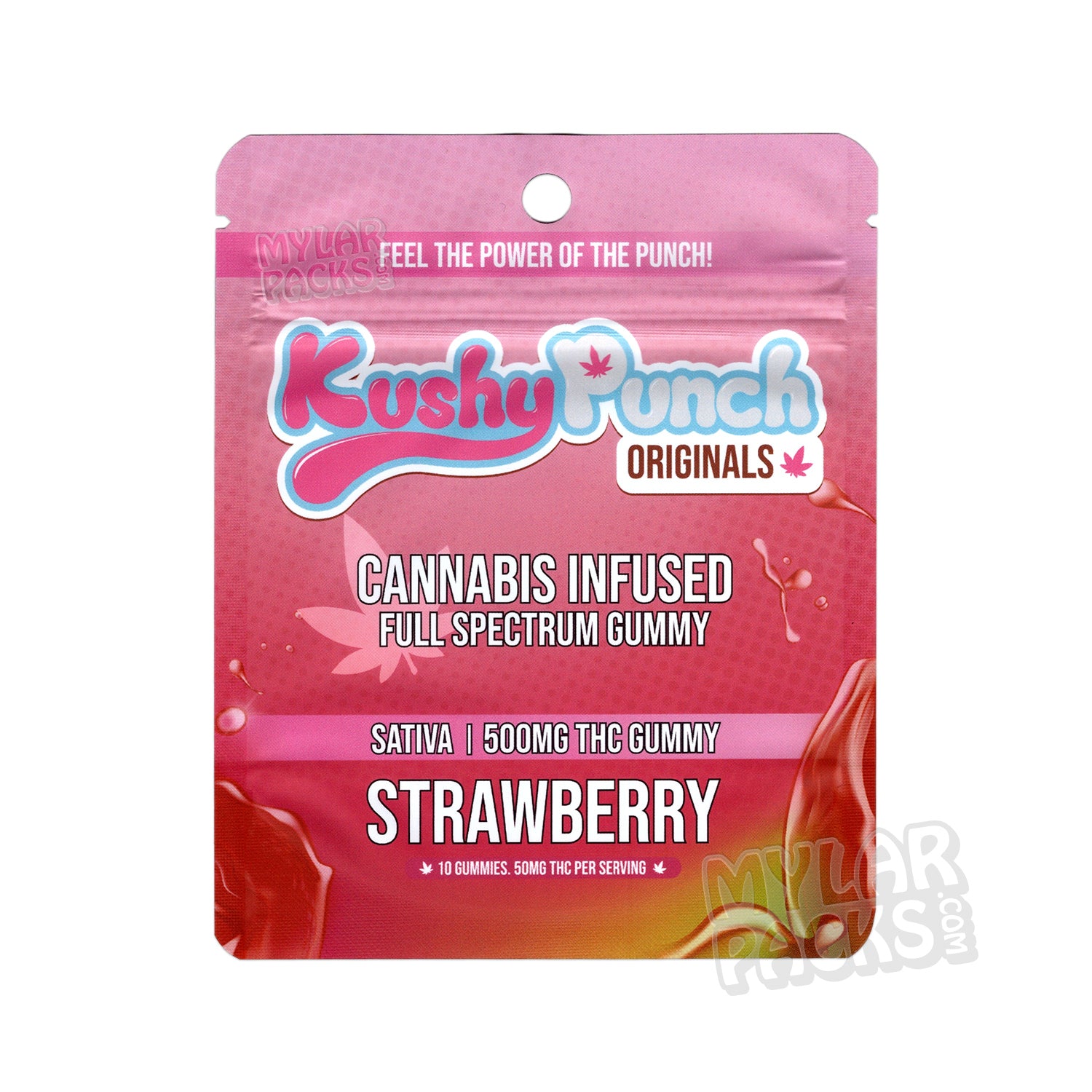 Kushy Punch Strawberry 500 mg Bolsas de Mylar vacías Gomitas comestibles Envase de caramelos