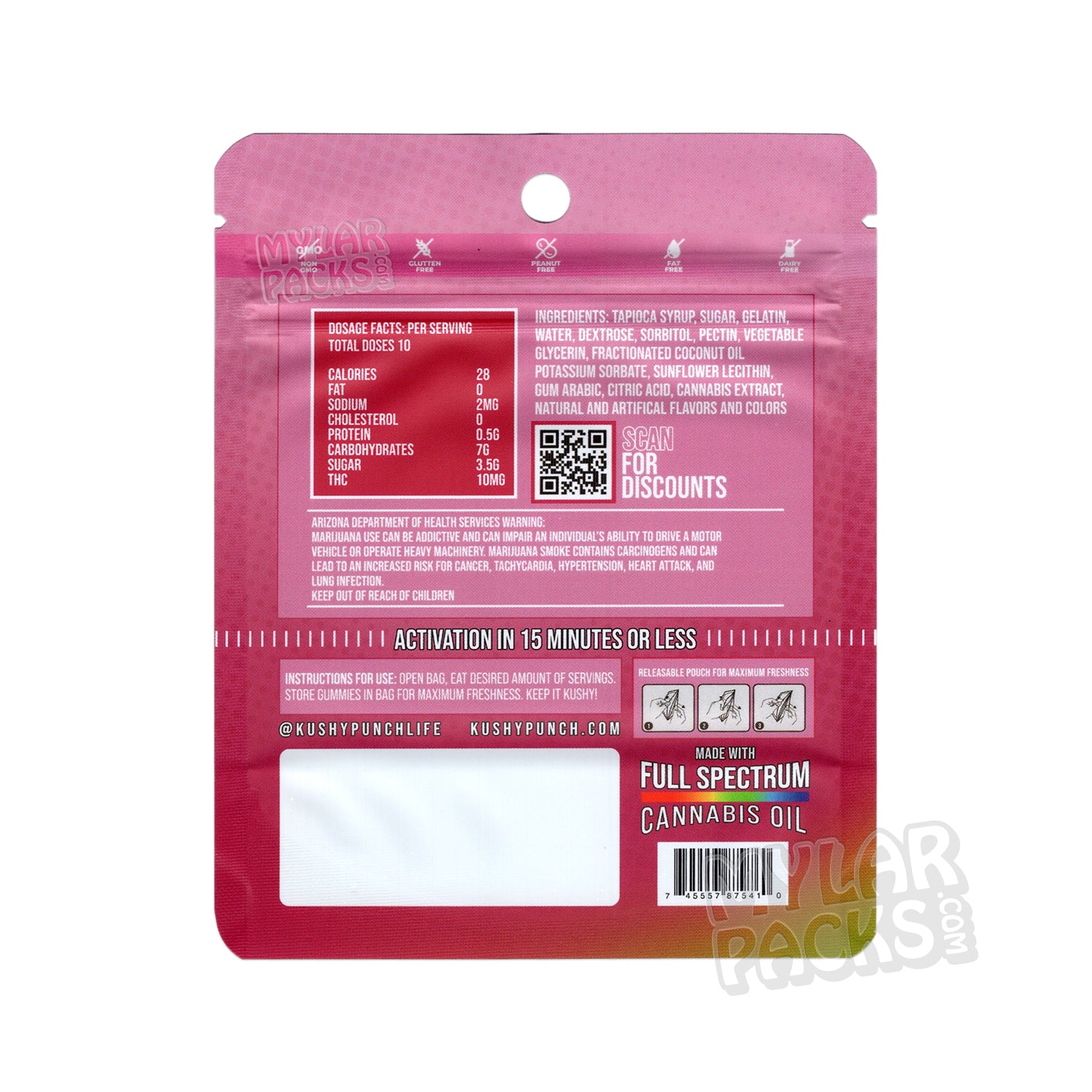 Kushy Punch Strawberry 500 mg Bolsas de Mylar vacías Gomitas comestibles Envase de caramelos