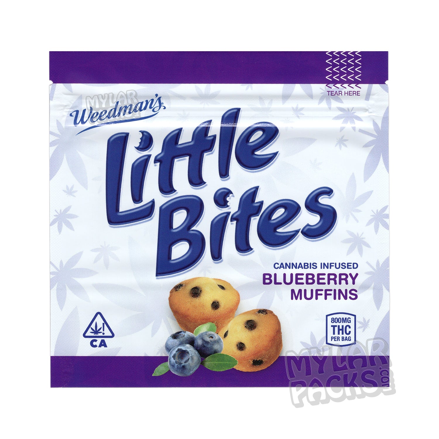 Muffins de arándanos Little Bites de 800 mg, bolsas de Mylar vacías, envases para refrigerios