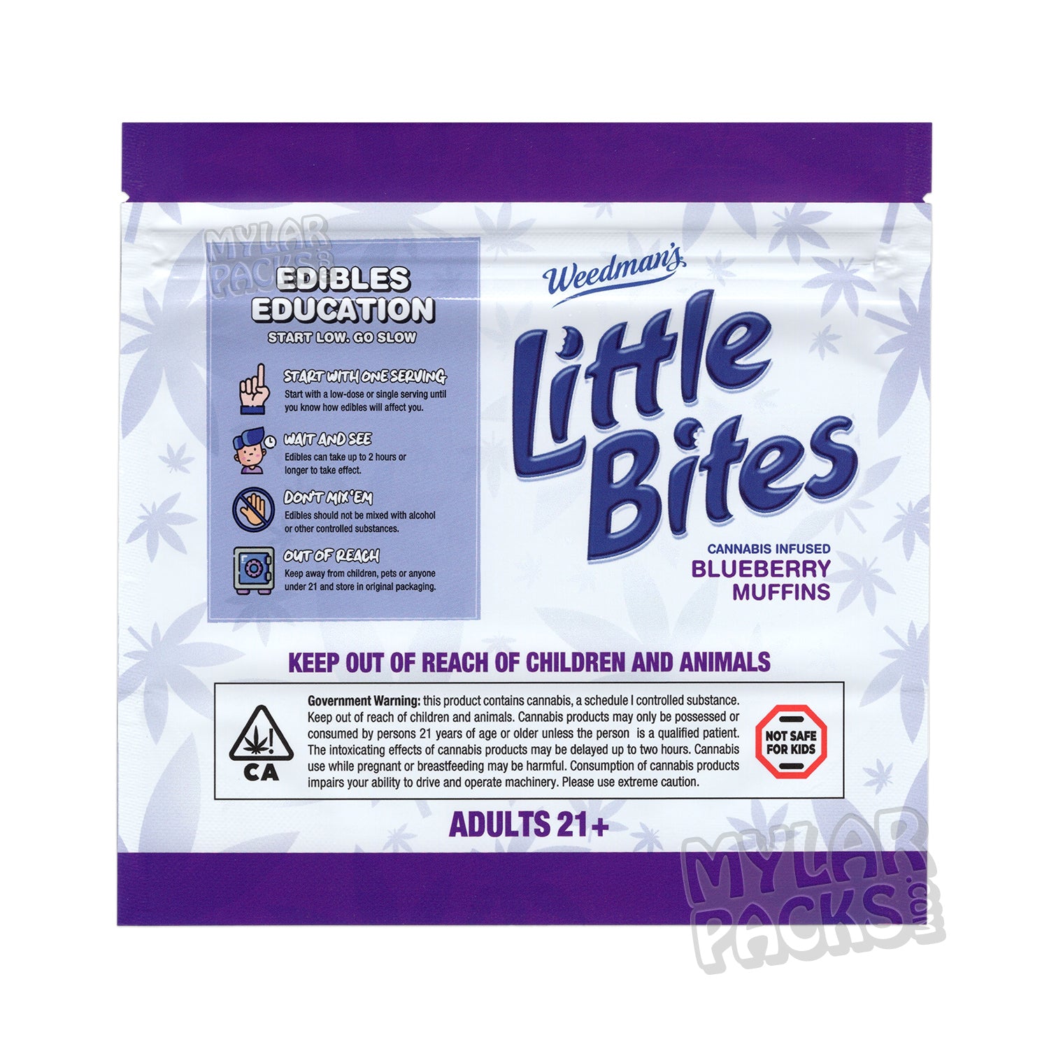 Muffins de arándanos Little Bites de 800 mg, bolsas de Mylar vacías, envases para refrigerios