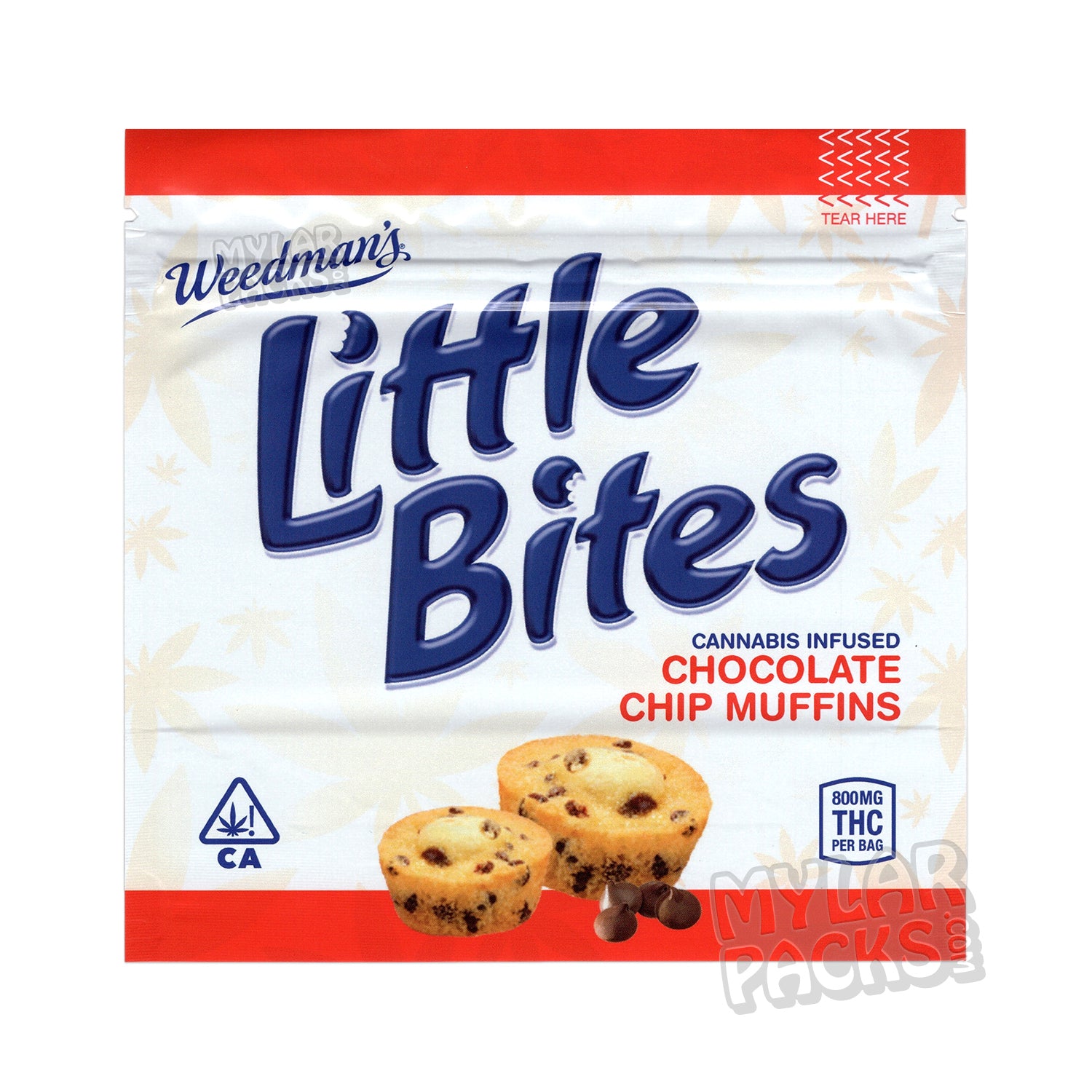 Muffins de chispas de chocolate Little Bites de 800 mg, comestibles vacíos, bolsas de Mylar.