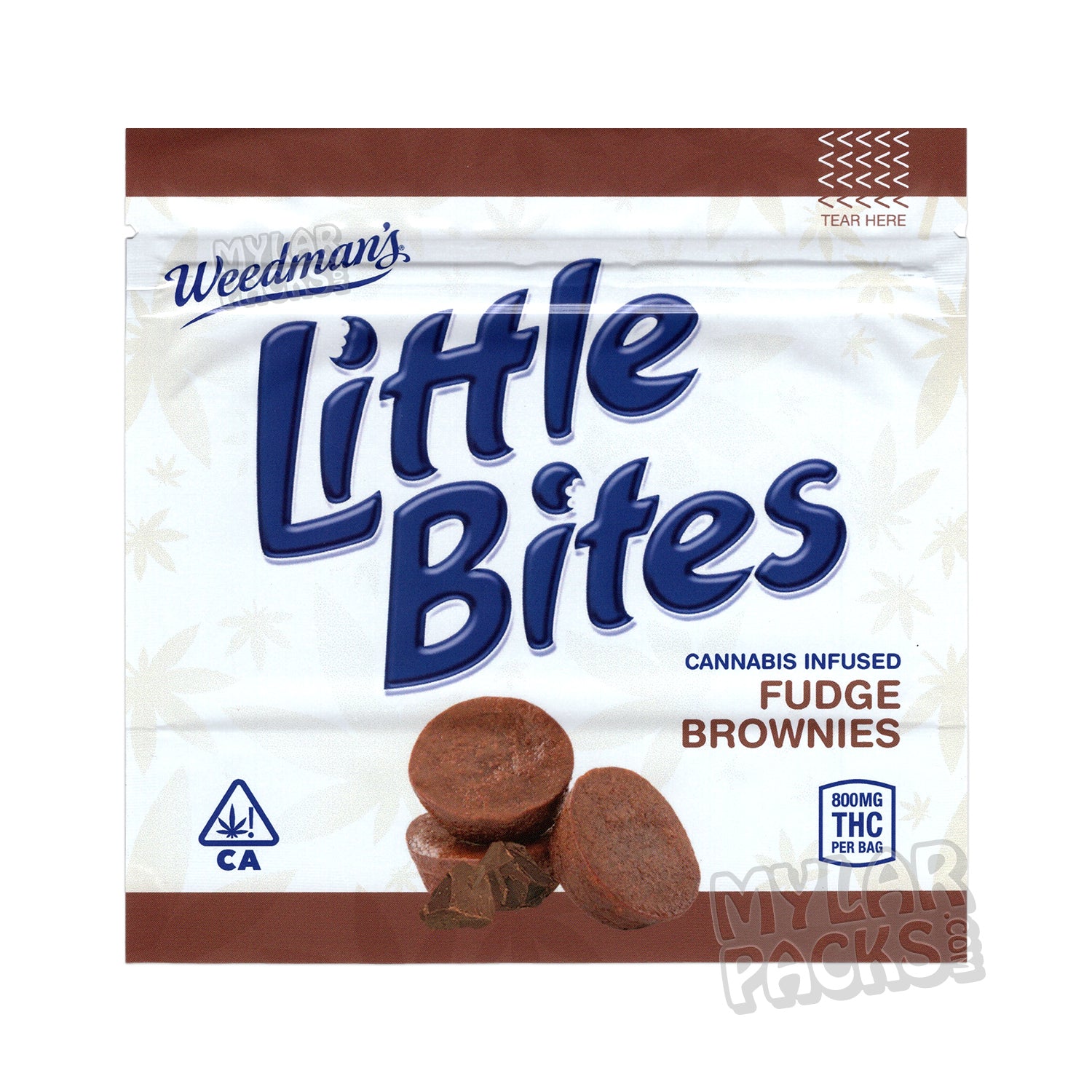 Mini brownies de dulce de azúcar Little Bites de 800 mg, comestibles vacíos, bolsas de Mylar.