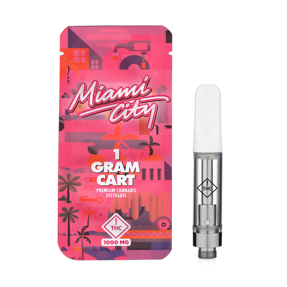 Miami City 1g Empty Vape Cart Packaging Mylar Bag with Custom Stickers