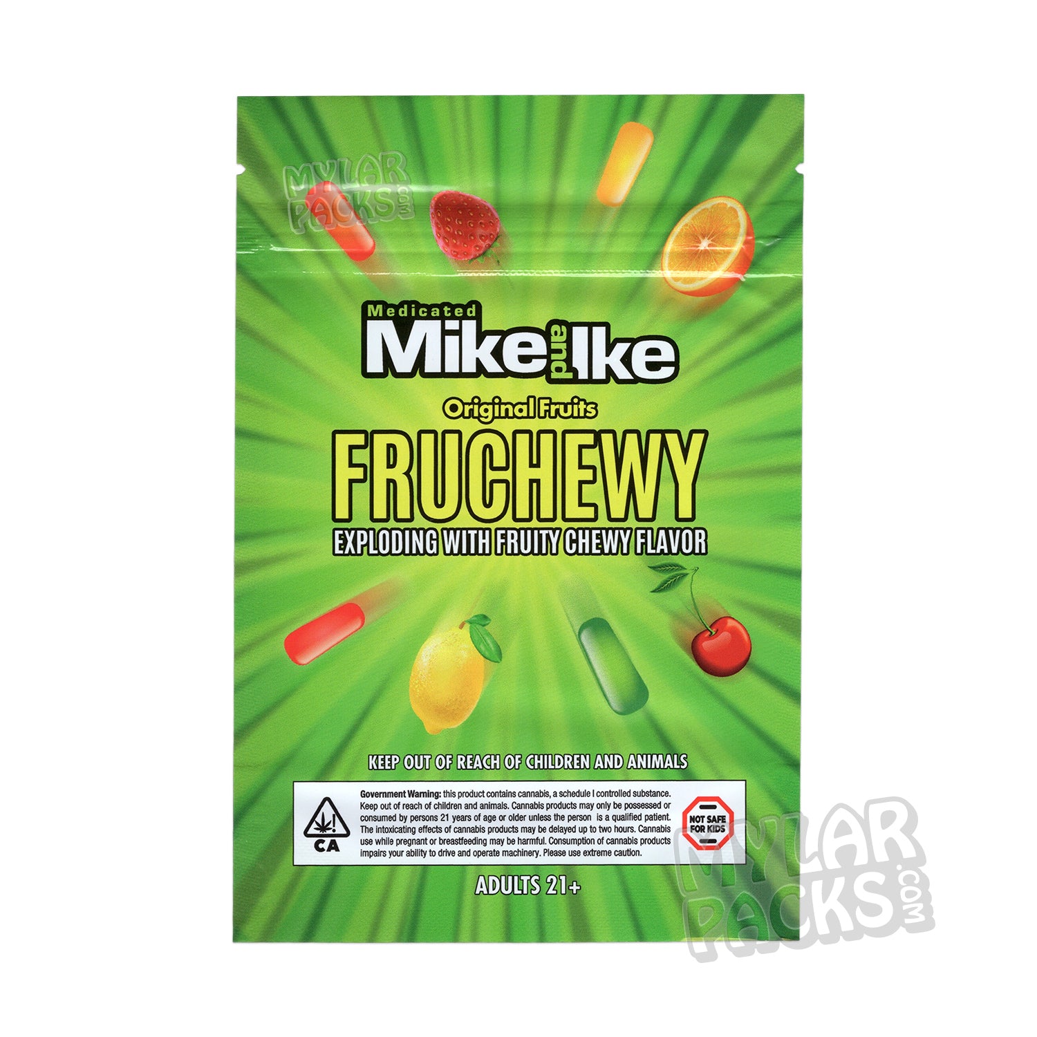 Bolsas de Mylar vacías de Mike and Ike Original Fruits de 1000 mg, empaques para dulces comestibles