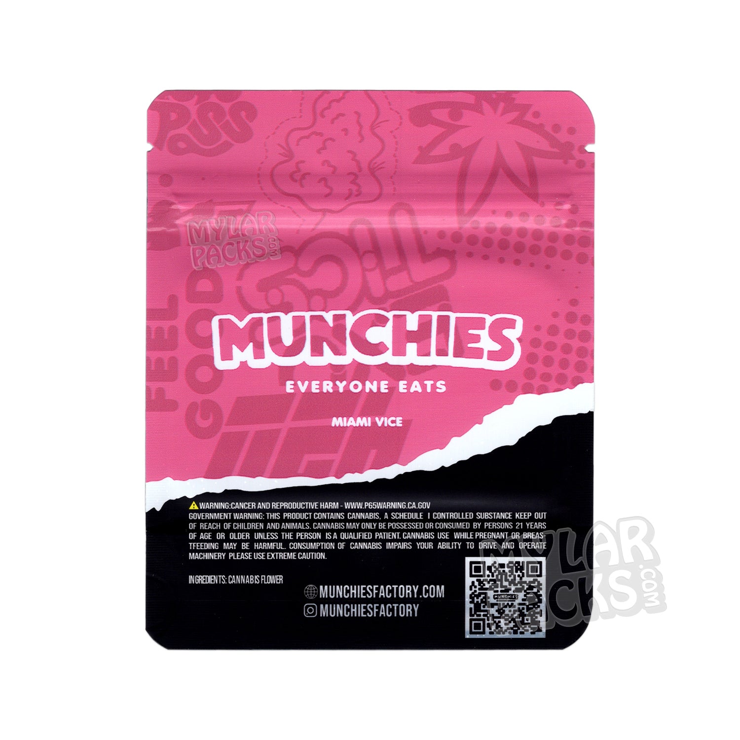Miami Vice de Munchies, bolsa de Mylar vacía de 3,5 g a prueba de olores, empaque con forma de flor