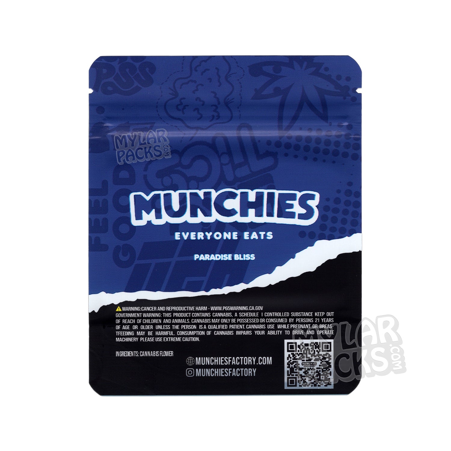 Paradise Bliss de Munchies, 3,5 g, bolsa de mylar vacía a prueba de olores, empaquetado con flores