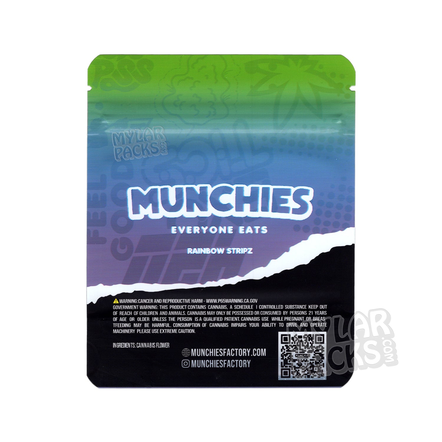 Rainbow Stripz de Munchies, 3,5 g, bolsa de mylar vacía a prueba de olores, empaquetado con flores