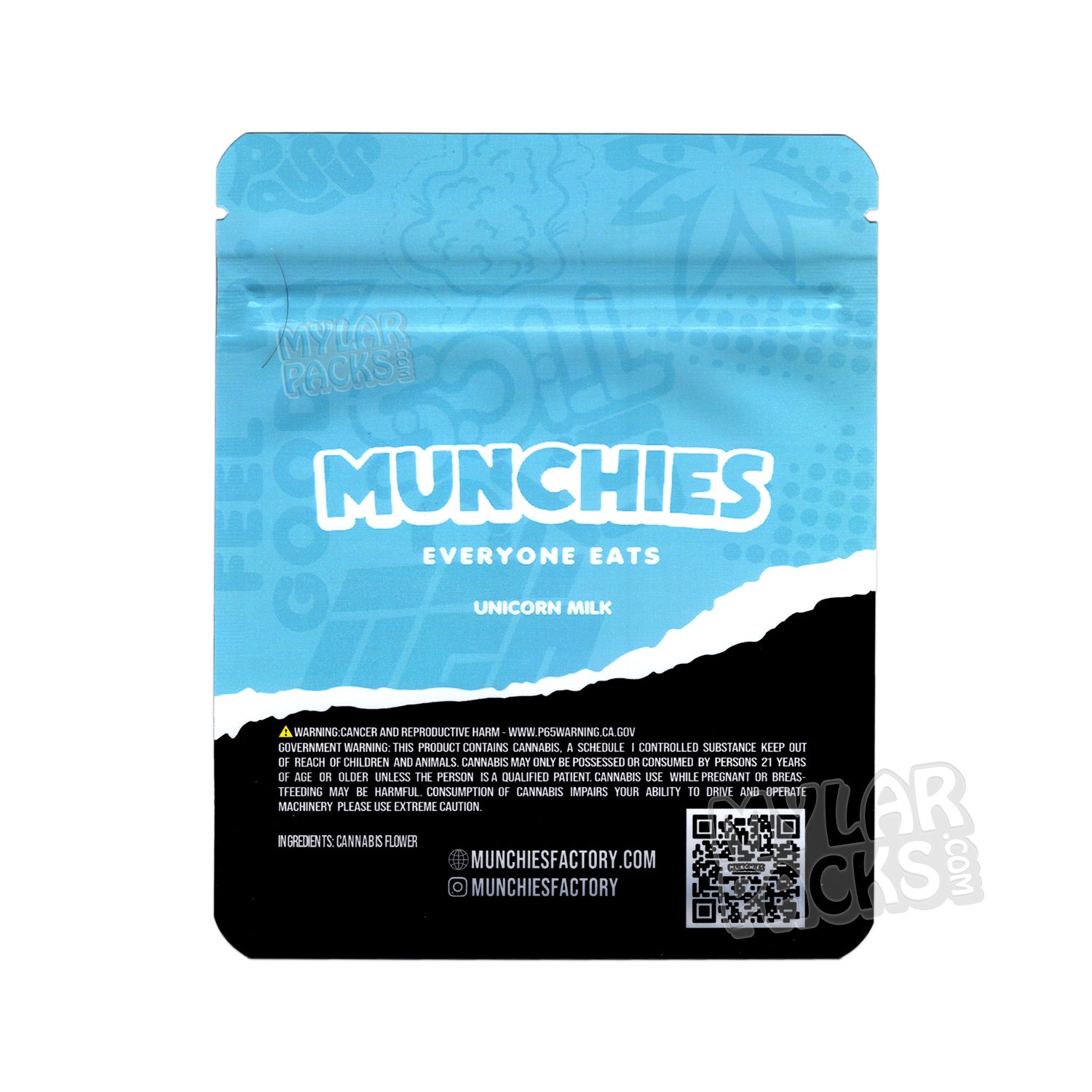 Leche de unicornio de Munchies, 3,5 g, vacía, antiolor, bolsa de mylar, envase con forma de flor