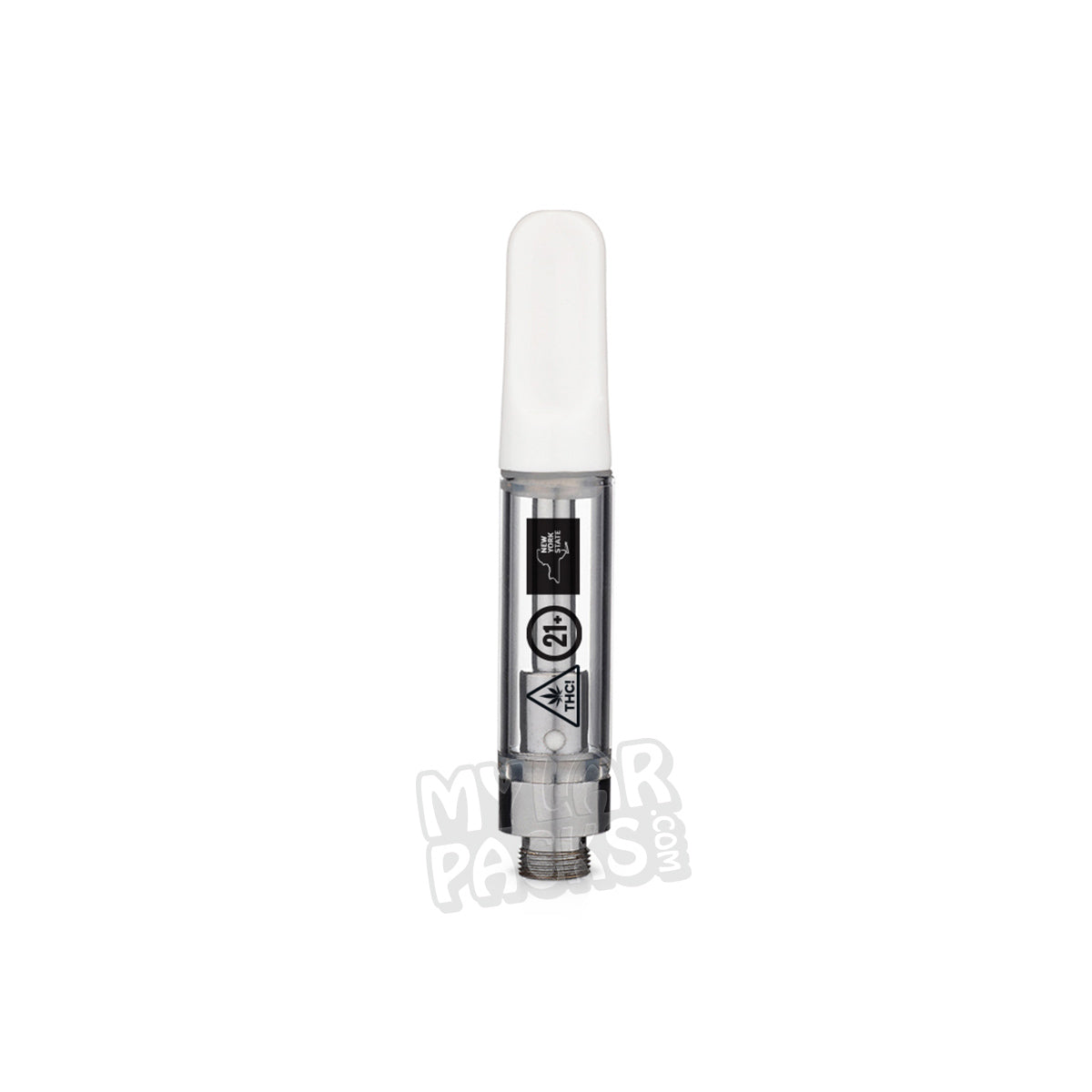 NY State Warning Ceramic Ccell Carts with Plastic Tube and Customizable Strain Sticker (1.25" x 2.25")