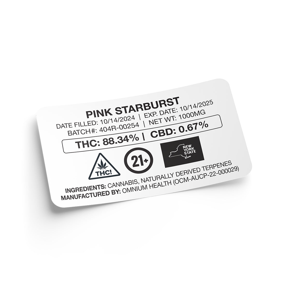 NY State Warning Ceramic Ccell Carts with Plastic Tube and Customizable Strain Sticker (1.25" x 2.25")