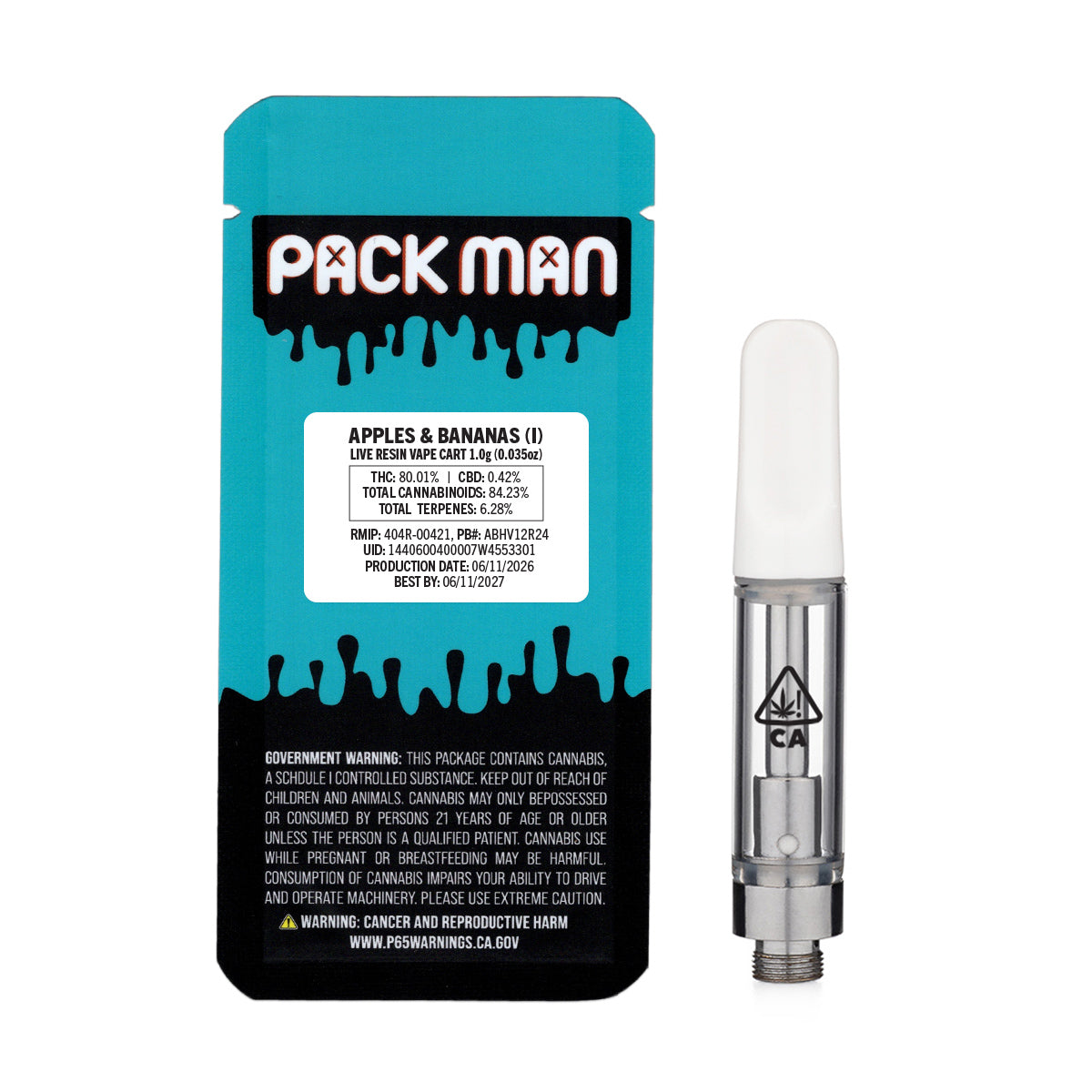 Pack Man 1g Empty Vape Cart Packaging Mylar Bag with Custom Stickers