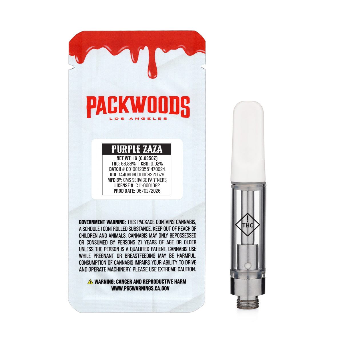 Packwoods 1g Empty Vape Cart Packaging Mylar Bag with Custom Stickers