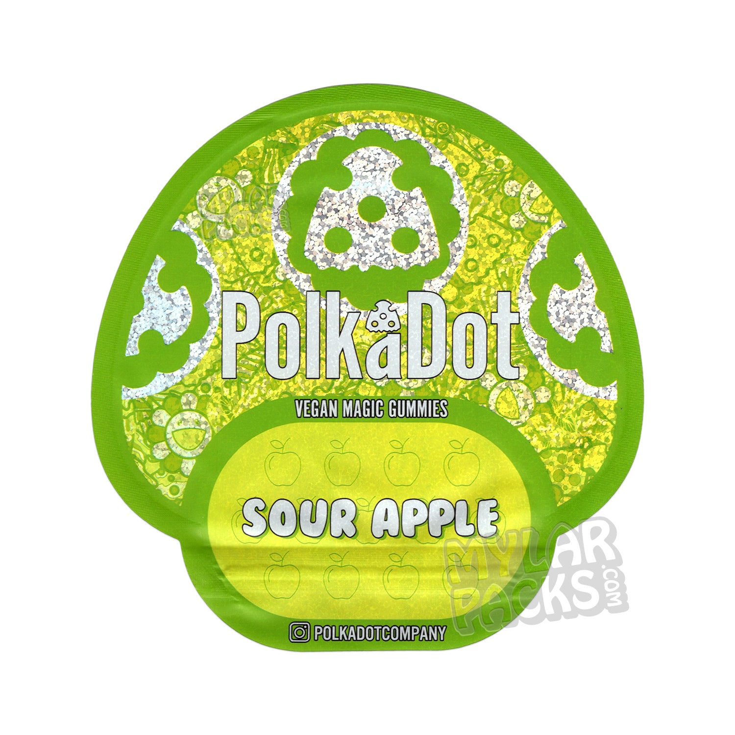 Gomitas de hongos Polkadot con manzana ácida, bolsas troqueladas vacías de Mylar, empaque de psilocibina