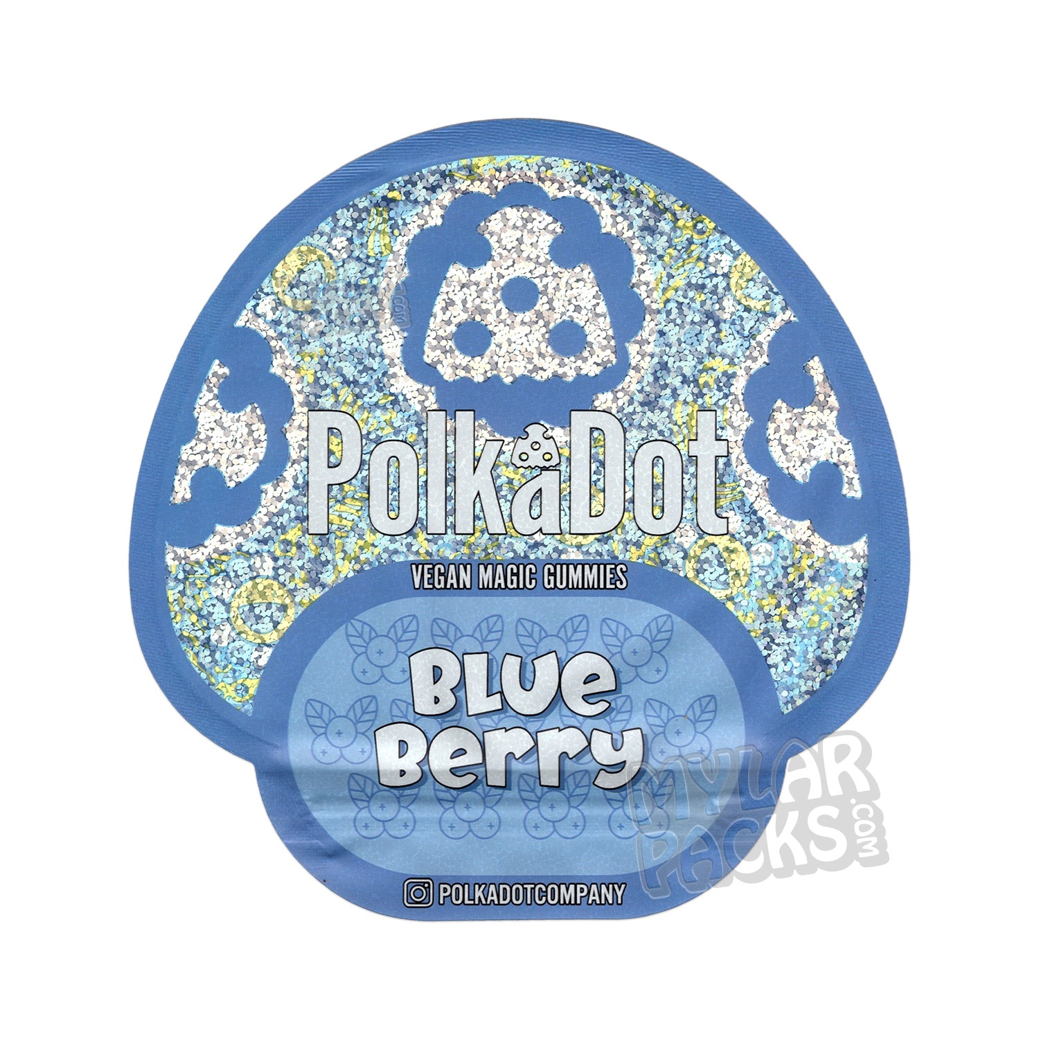 Gomitas de hongos Polkadot con sabor a arándanos azules, bolsas troqueladas vacías de Mylar, empaque de psilocibina