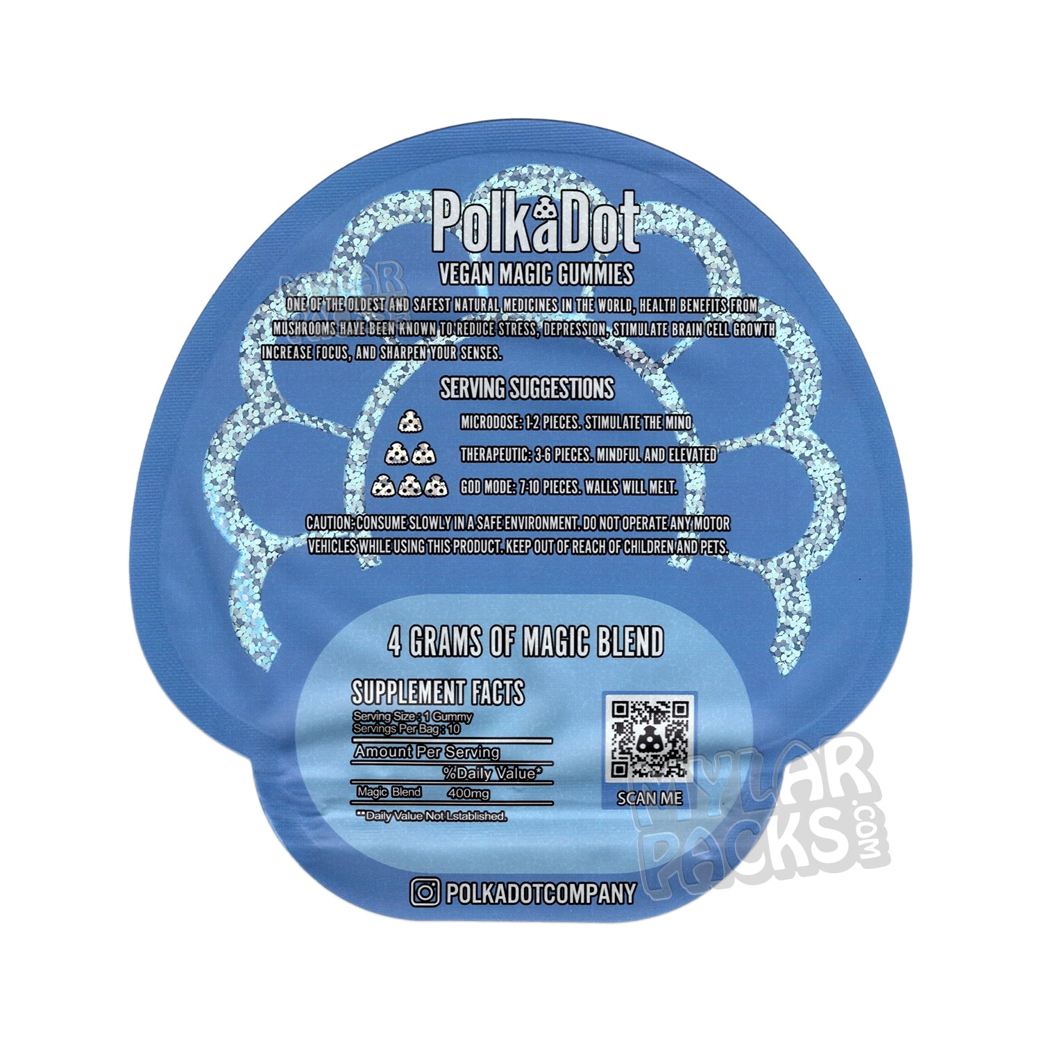 Gomitas de hongos Polkadot con sabor a arándanos azules, bolsas troqueladas vacías de Mylar, empaque de psilocibina