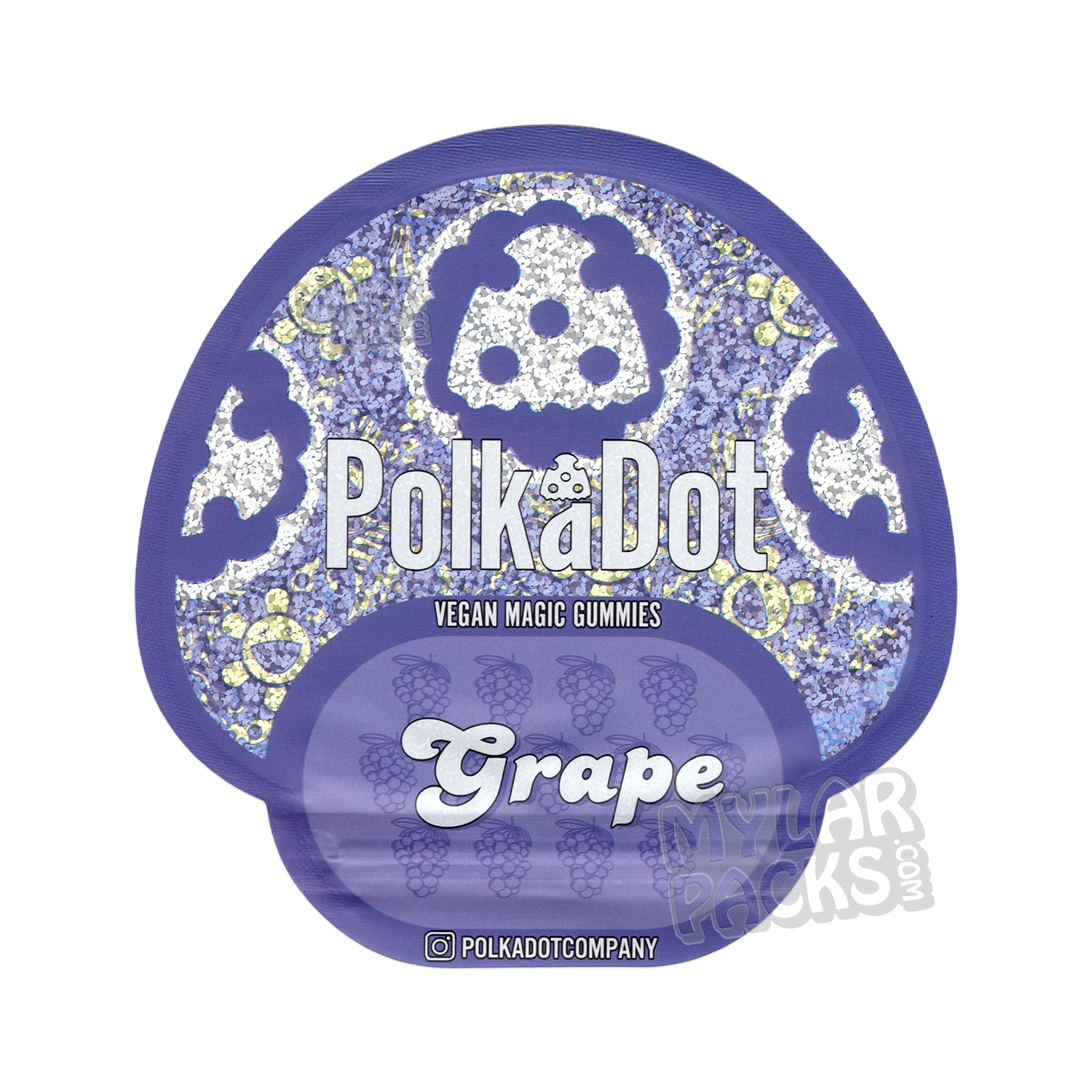 Gomitas de hongos Polkadot, bolsas de Mylar troqueladas vacías de uva, empaque de psilocibina
