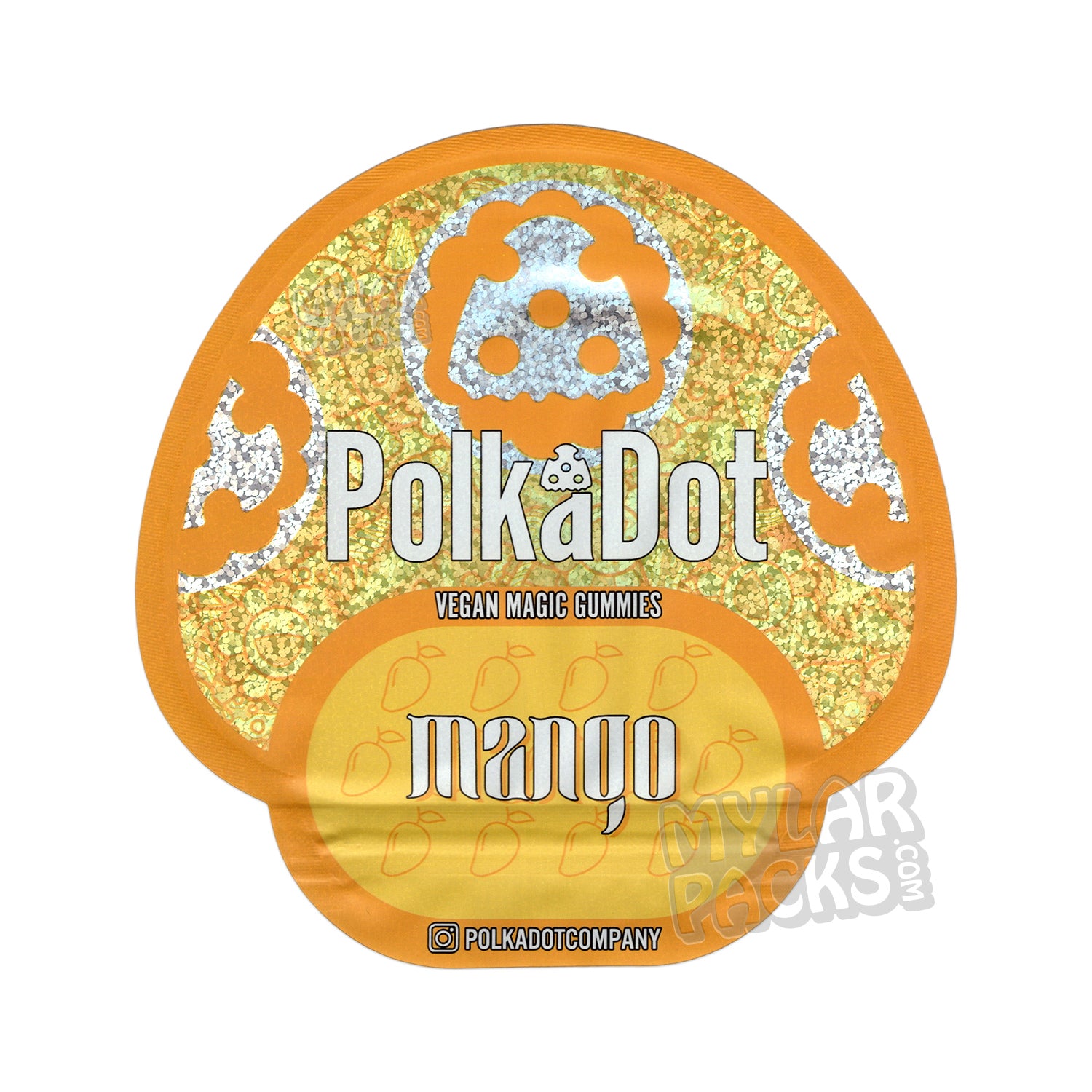 Gomitas de hongos Polkadot, mango, bolsas de Mylar troqueladas vacías, empaque de psilocibina