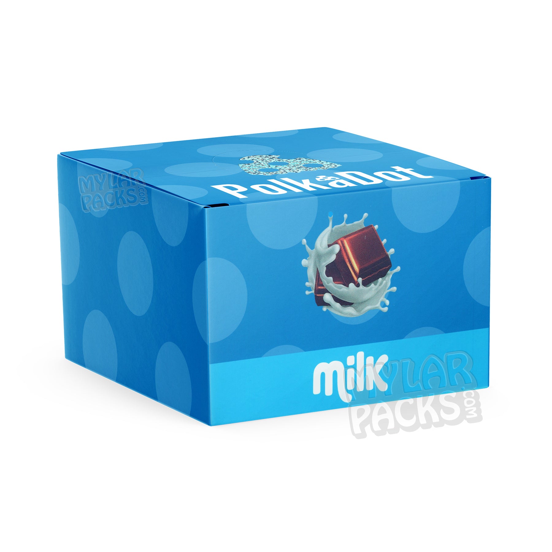 Barra de chocolate con leche belga Polkadot 2024 con hongos mágicos, envase vacío.