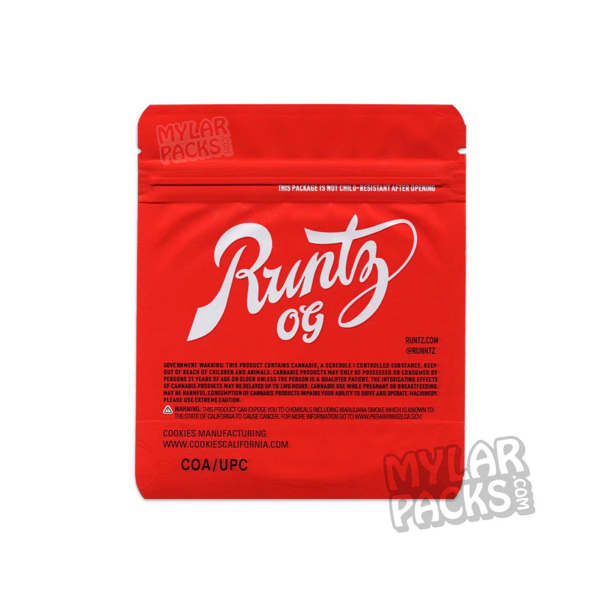 Runtz OG 3.5g Empty Mylar Bag Flower Dry Herb Packaging