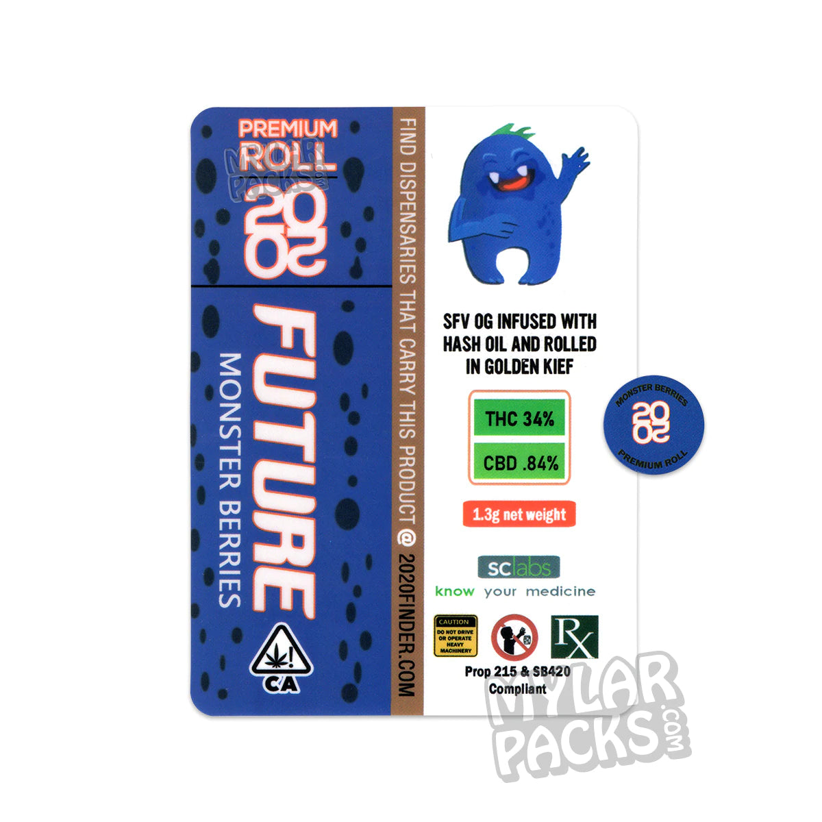 Preroll vacío individual premium Future Monster Berries 2020 con tubo de vidrio Pyrex para hierbas