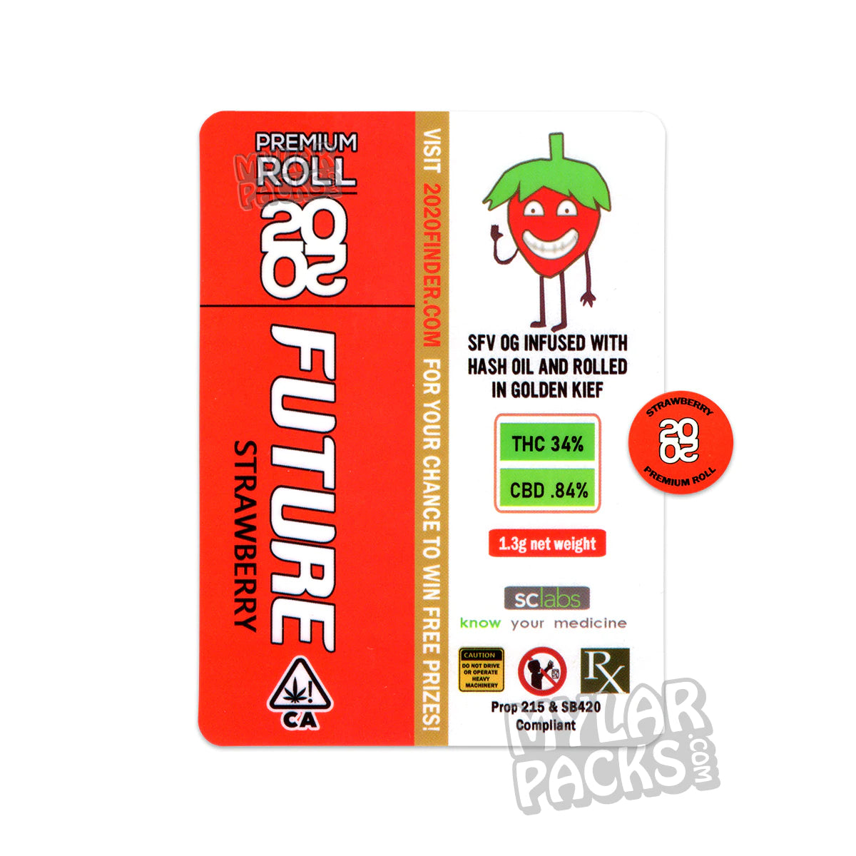 Preroll individual vacío Future Strawberry Premium 2020 con tubo de vidrio Pyrex para hierbas