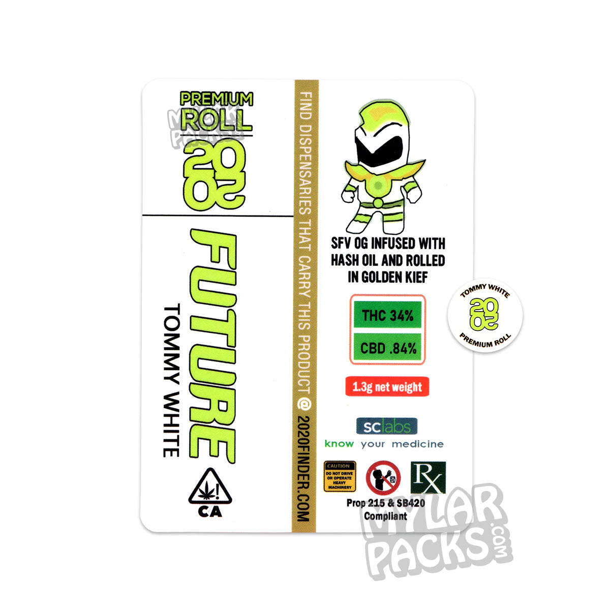 Preroll vacío individual Future Tommy White Premium 2020 con tubo de vidrio Pyrex para hierbas