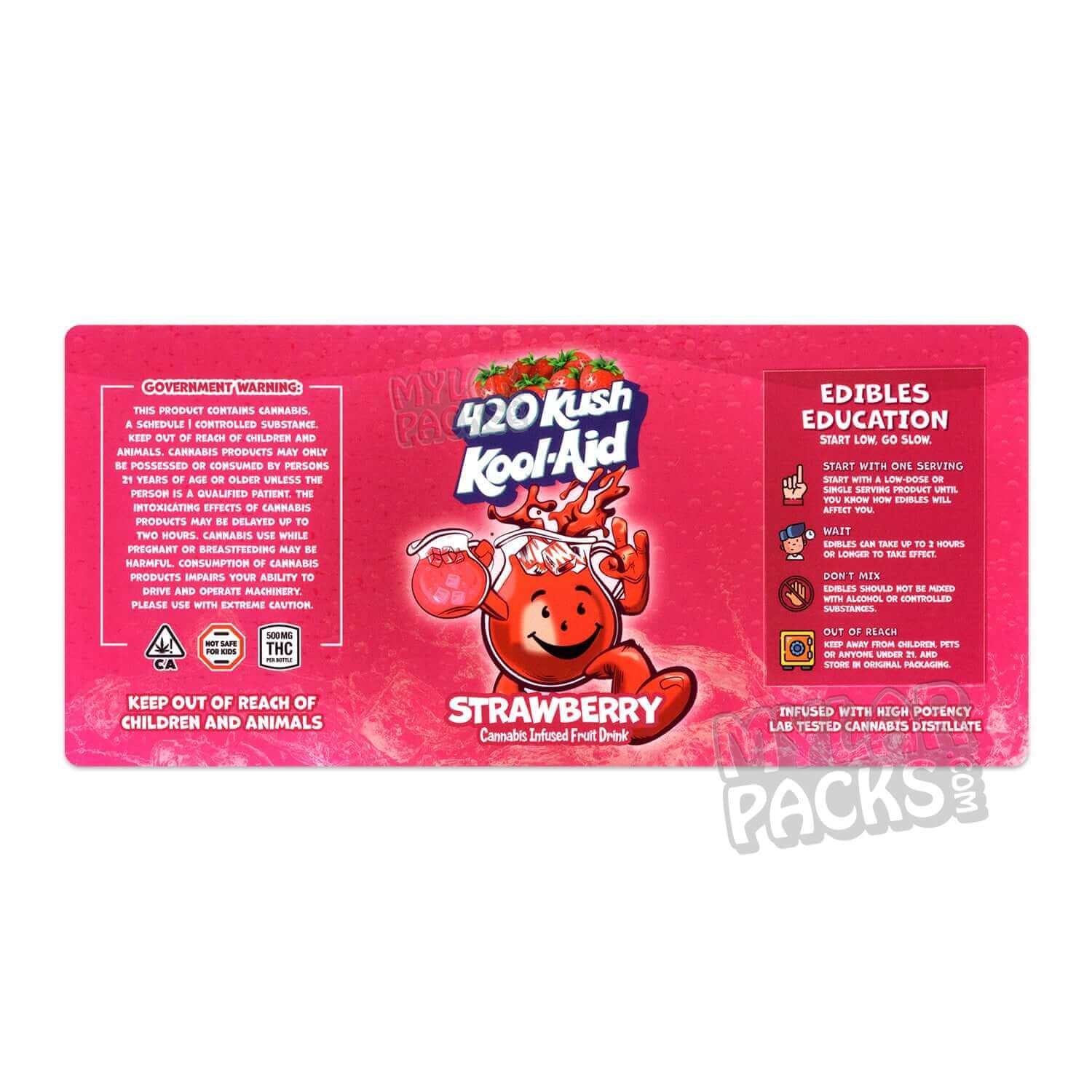 Etiqueta adhesiva envolvente para bebida infusionada con Kool-Aid 420 Kush de fresa (500 mg) (15 x 7 cm)