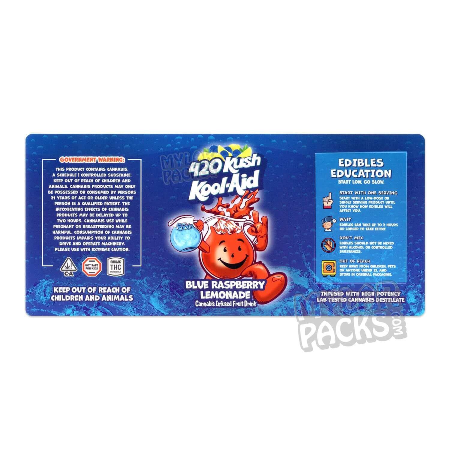 Etiqueta adhesiva envolvente para bebida infusionada con Kool-Aid 420 Kush, limonada de frambuesa azul (500 mg) (15 x 7 cm)