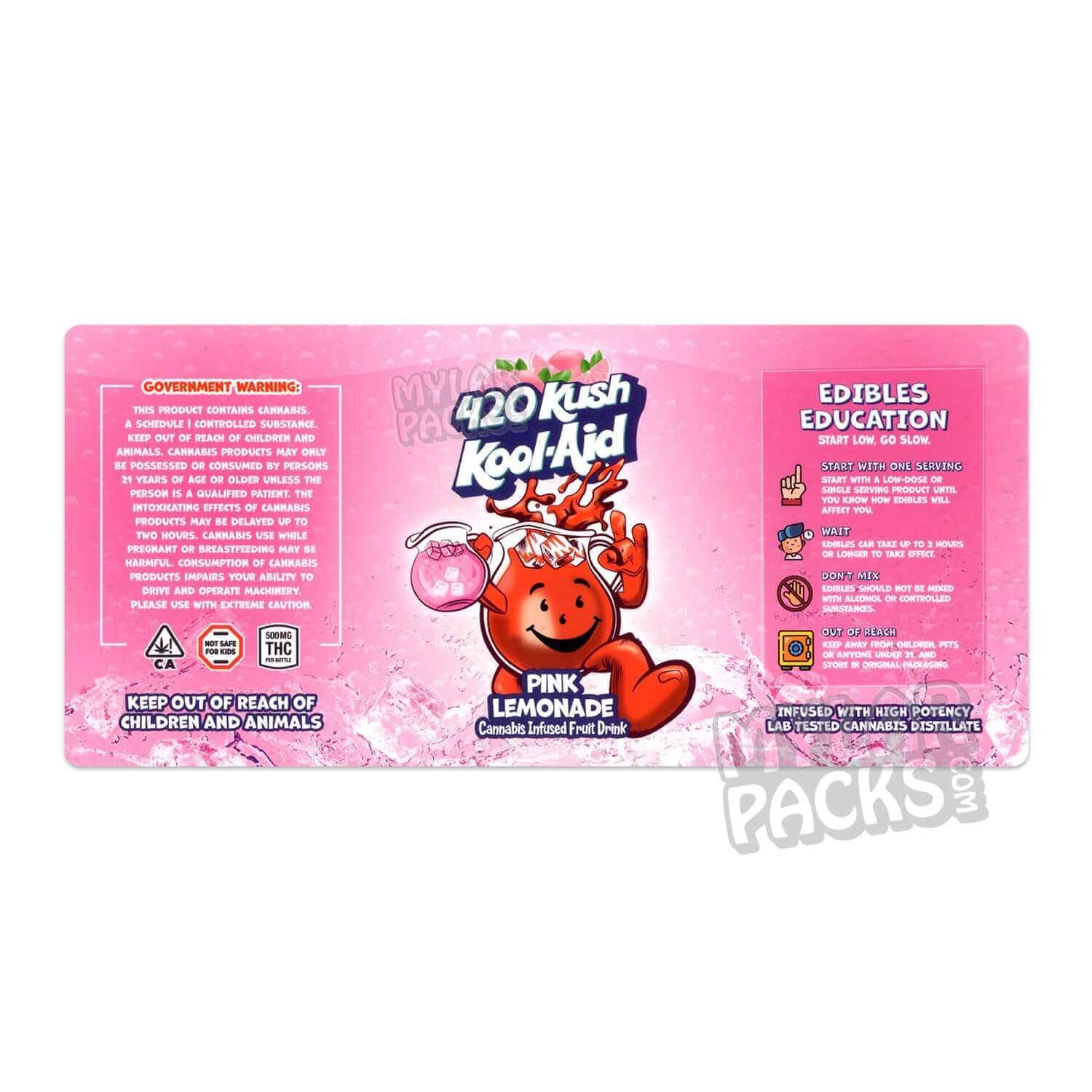 Etiqueta adhesiva envolvente para bebida infusionada con Kool-Aid Pink Lemonade 420 Kush de 500 mg (15,2 x 7,9 cm)