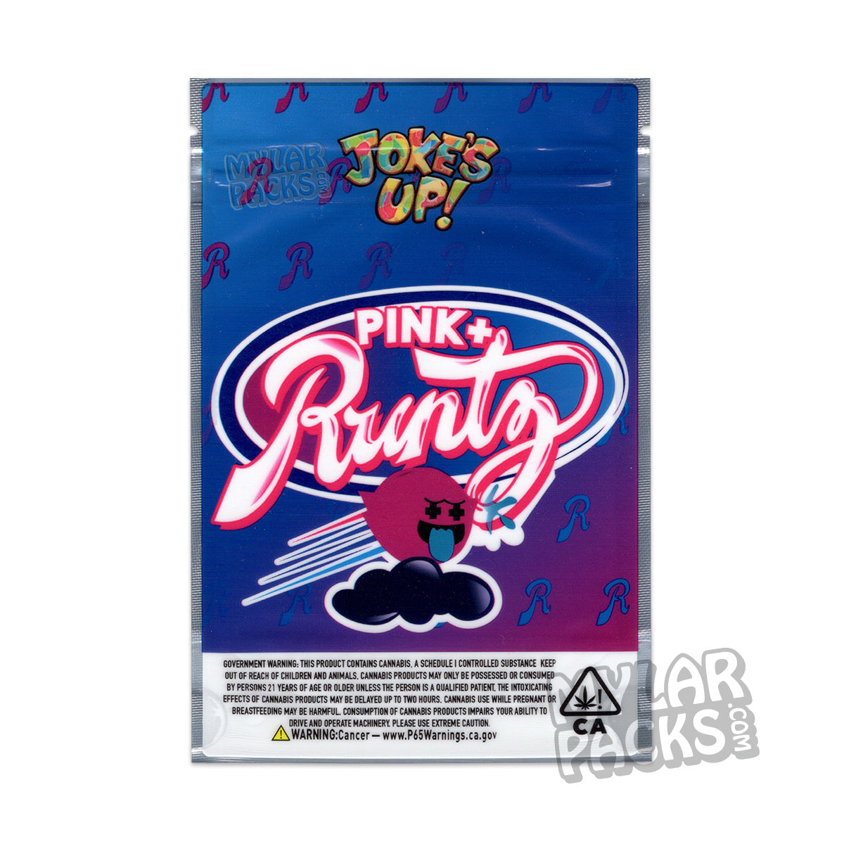 Bolsa de Mylar vacía a prueba de olores Pink+ Runtz de Joke's Up de 3,5 g, para flores y hierbas secas