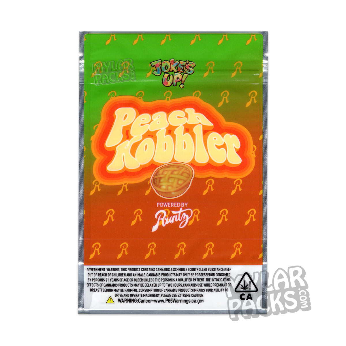 Peach Cobbler Runtz de Joke's Up, bolsa de mylar vacía de 3,5 g, embalaje para flores y hierbas secas