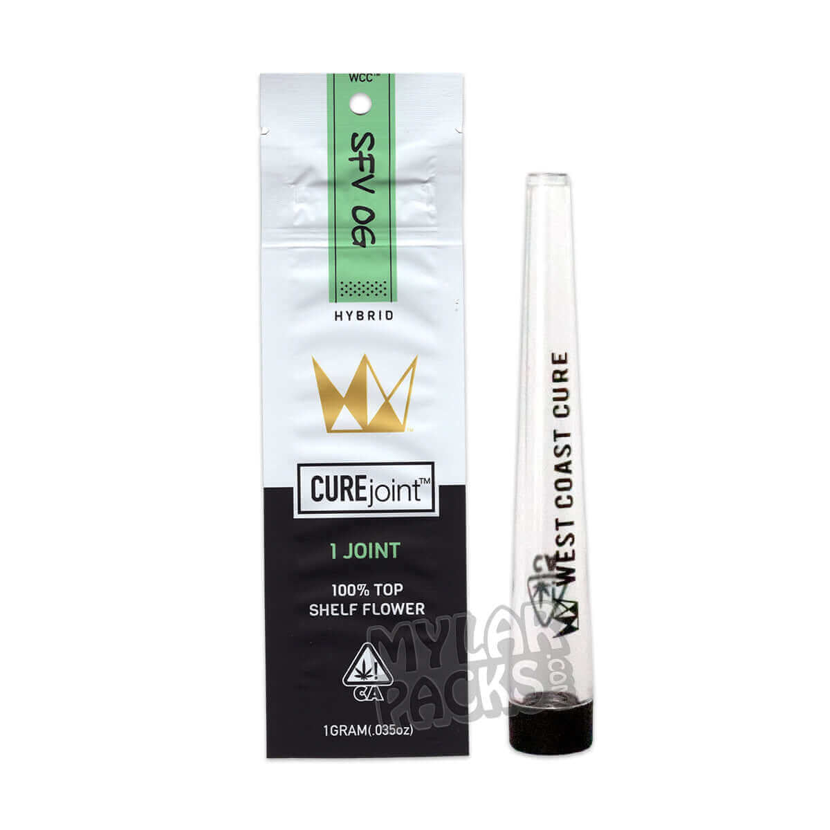 SFV OG Single Preroll Empty White WCC with Hard Plastic Tube Herb Packaging