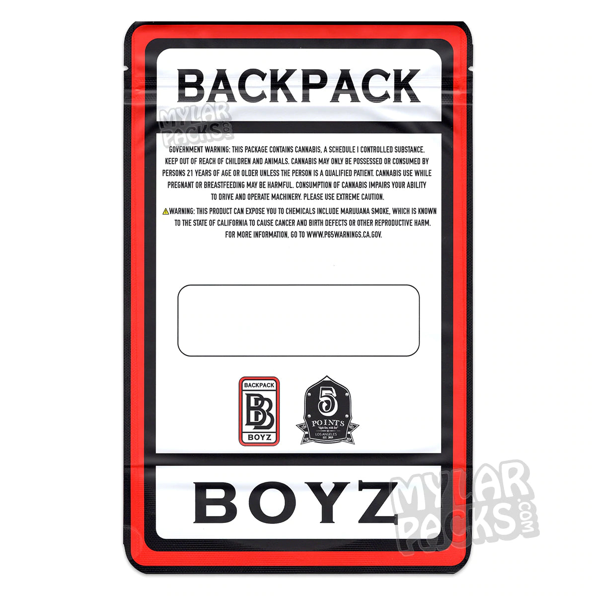 Backpack Boyz Standard 28g / 1 Ounce Empty Mylar Bag Flower Dry Herb Packaging