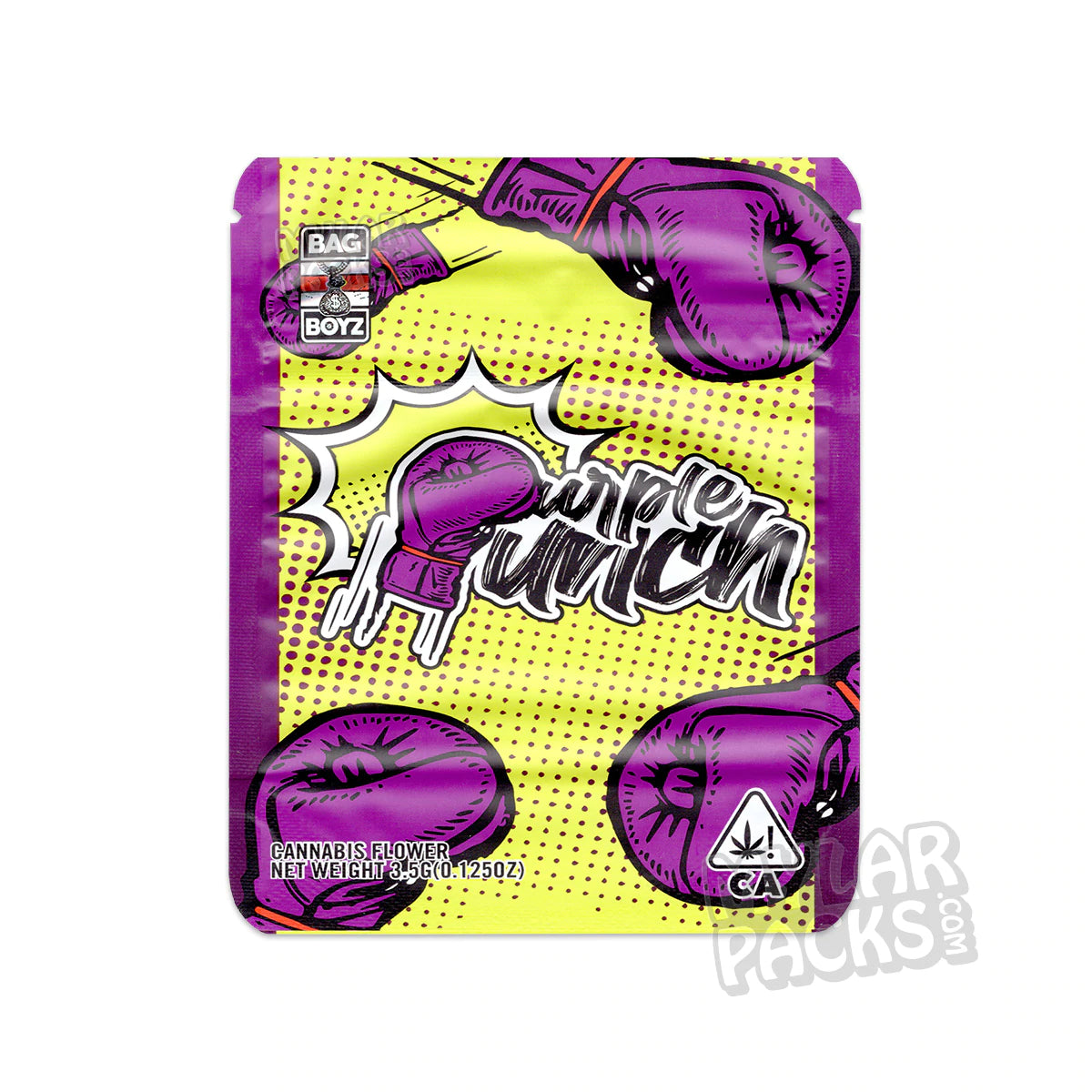 Bolsa vacía de Mylar de 3,5 g con sabor a ponche morado de Bag Boyz, para flores y hierbas secas.
