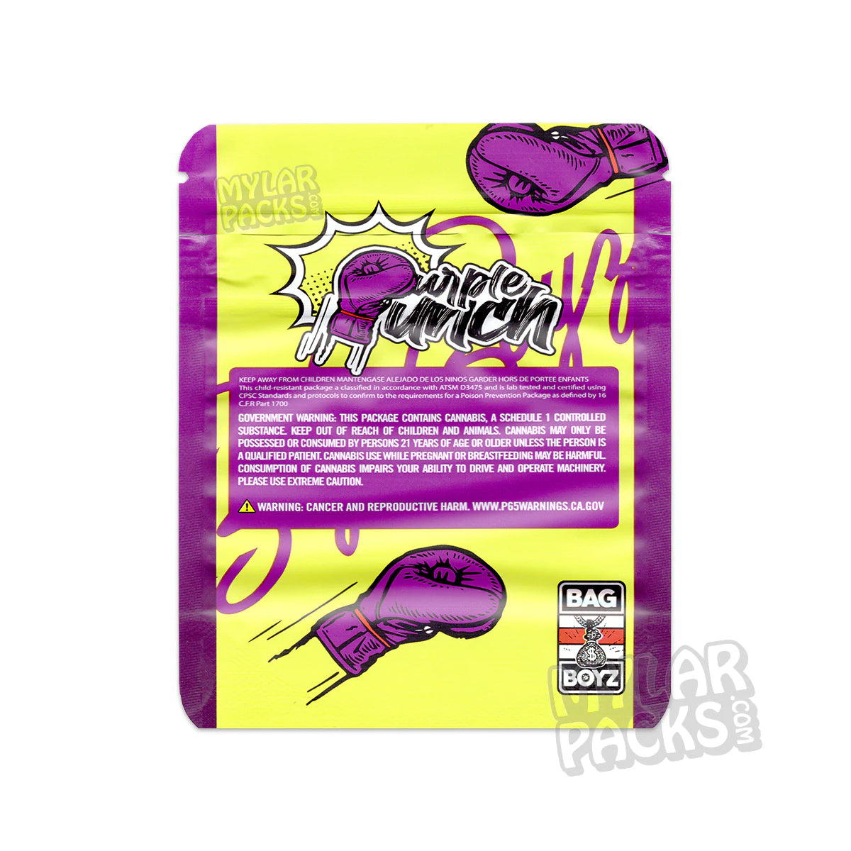 Bolsa vacía de Mylar de 3,5 g con sabor a ponche morado de Bag Boyz, para flores y hierbas secas.