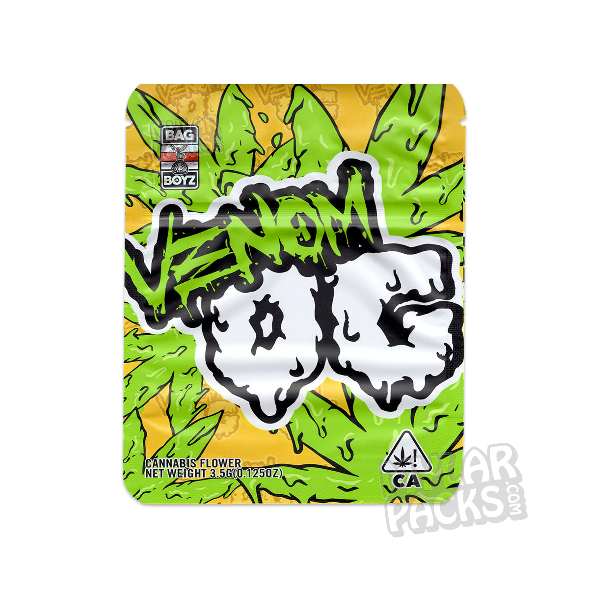 Bolsa vacía de Mylar de Bag Boyz Venom OG de 3,5 g, para flores y hierbas secas