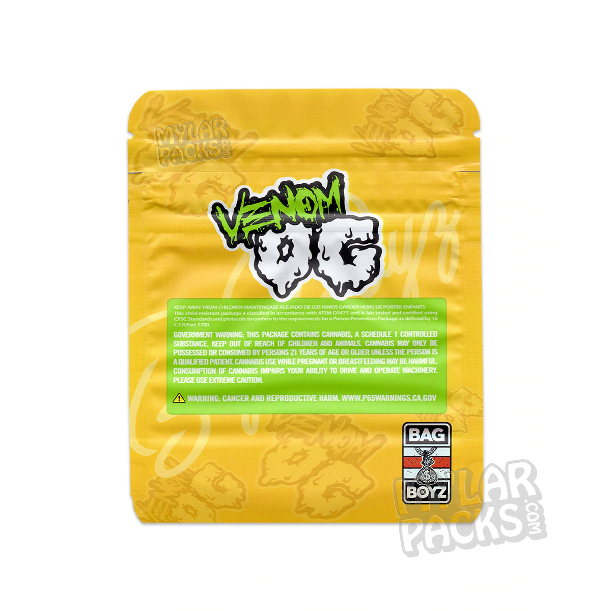 Bolsa vacía de Mylar de Bag Boyz Venom OG de 3,5 g, para flores y hierbas secas