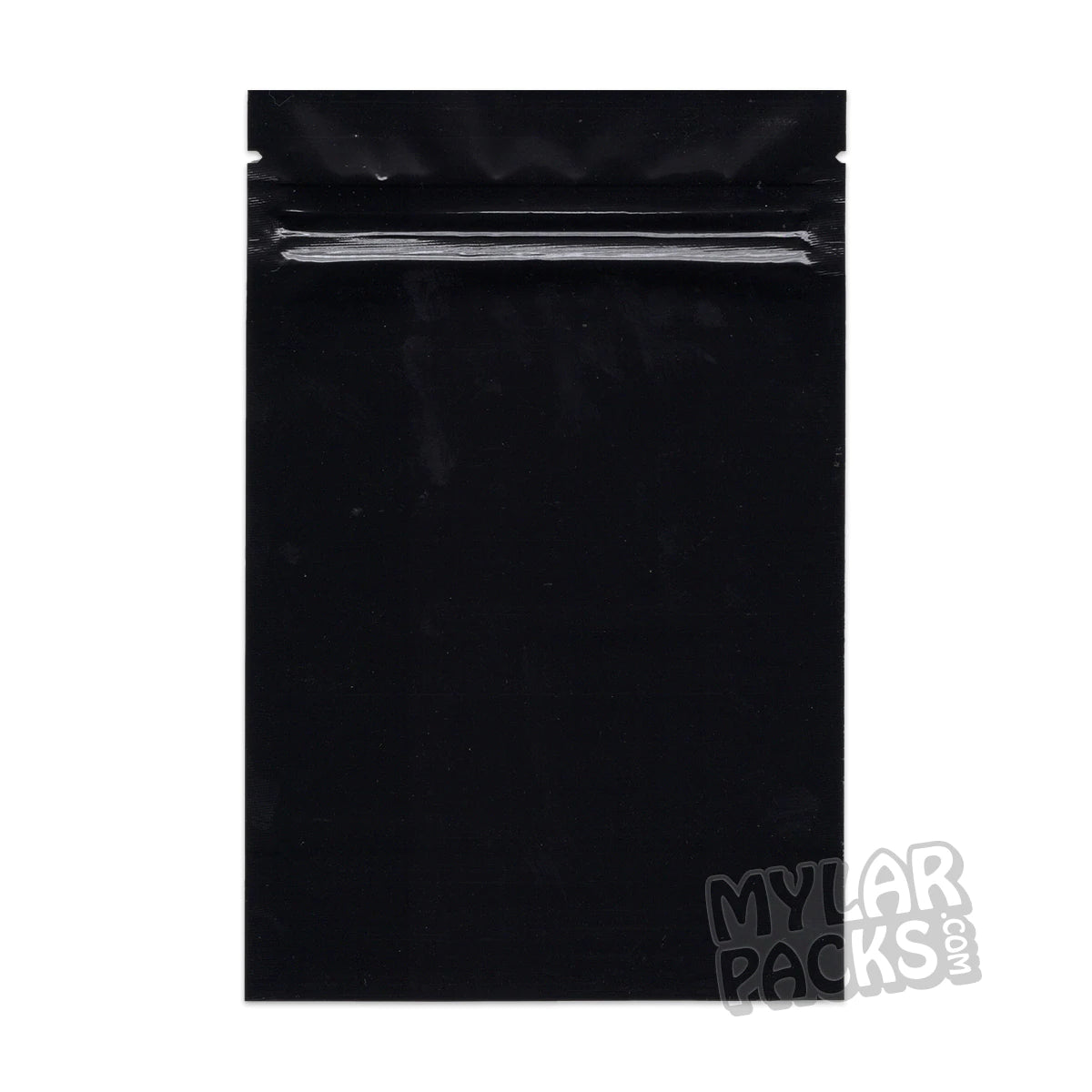 Bolsa de Mylar vacía de 3,5 g con parte frontal negra brillante y parte trasera transparente para dulces, flores, hierbas secas y comestibles.
