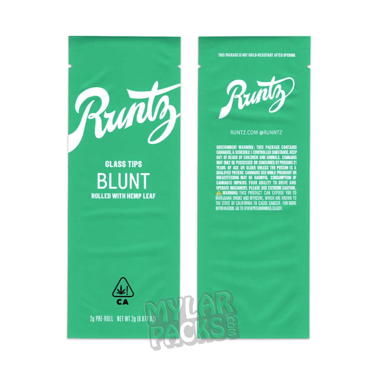 Apple Runtz Green Single 2g Preroll Blunt, empaque vacío, tubo de pop, punta de vidrio y pegatinas para hierba seca