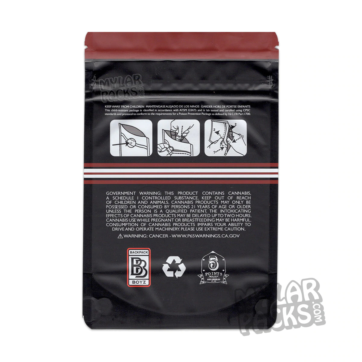 Mochila para niños con helado de cereza negra, 3,5 g, bolsa de mylar vacía, embalaje para flores y hierbas secas.