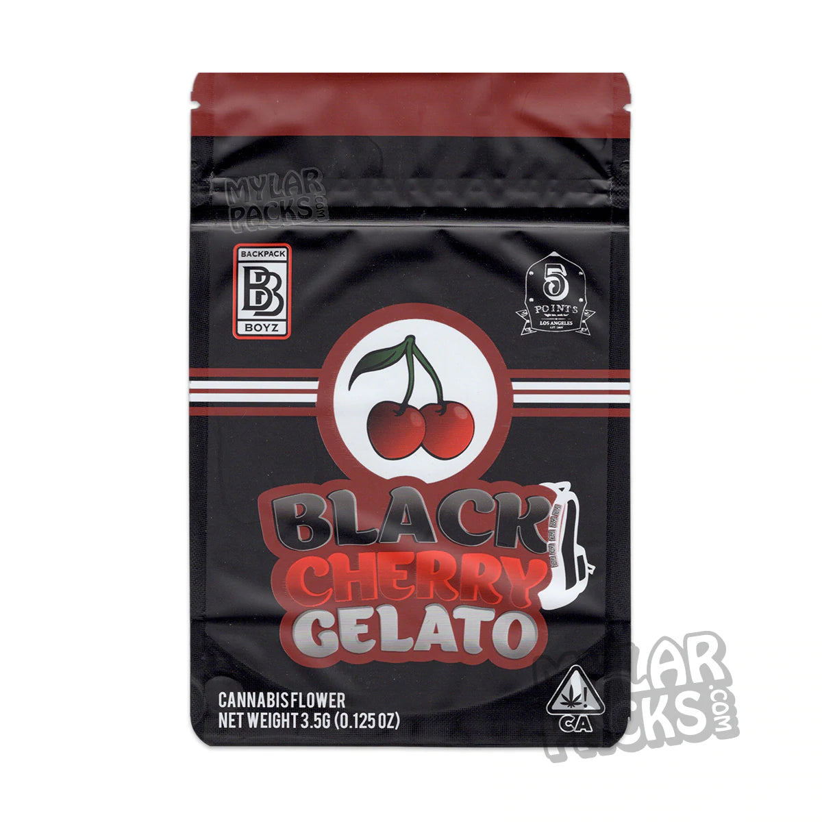 Mochila para niños con helado de cereza negra, 3,5 g, bolsa de mylar vacía, embalaje para flores y hierbas secas.