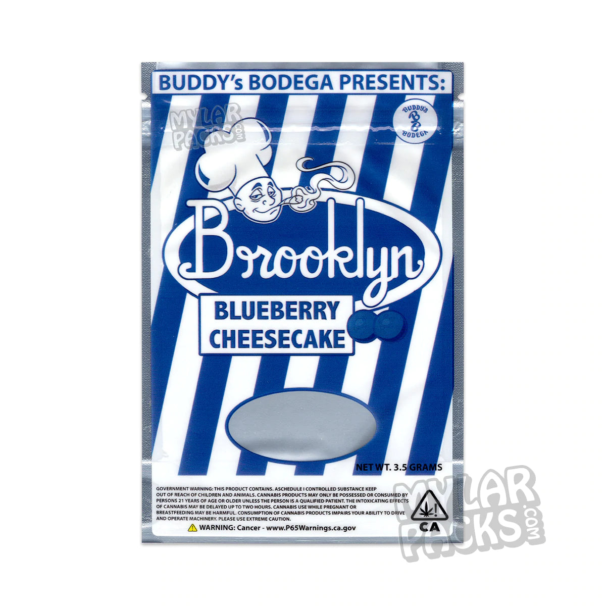 Buddy's Bodega Brooklyn Blueberry Cheesecake 3.5 g Bolsa de Mylar vacía Envase de flores y hierbas secas