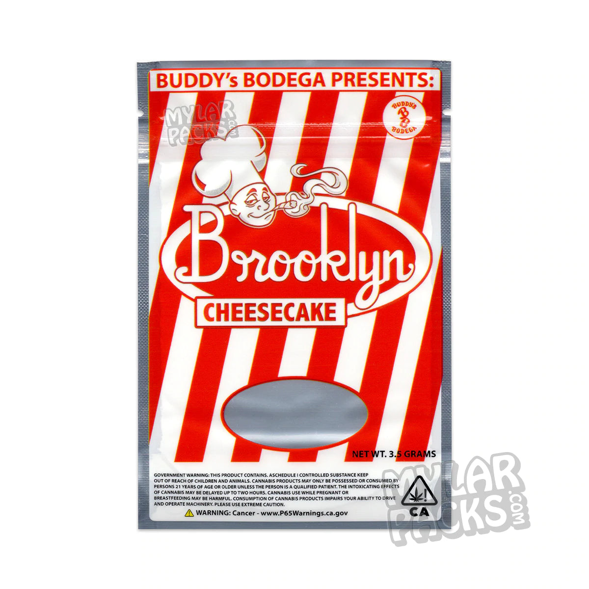 Buddy's Bodega Brooklyn Cheesecake 3.5 g Bolsa de Mylar vacía Envase de flores y hierbas secas