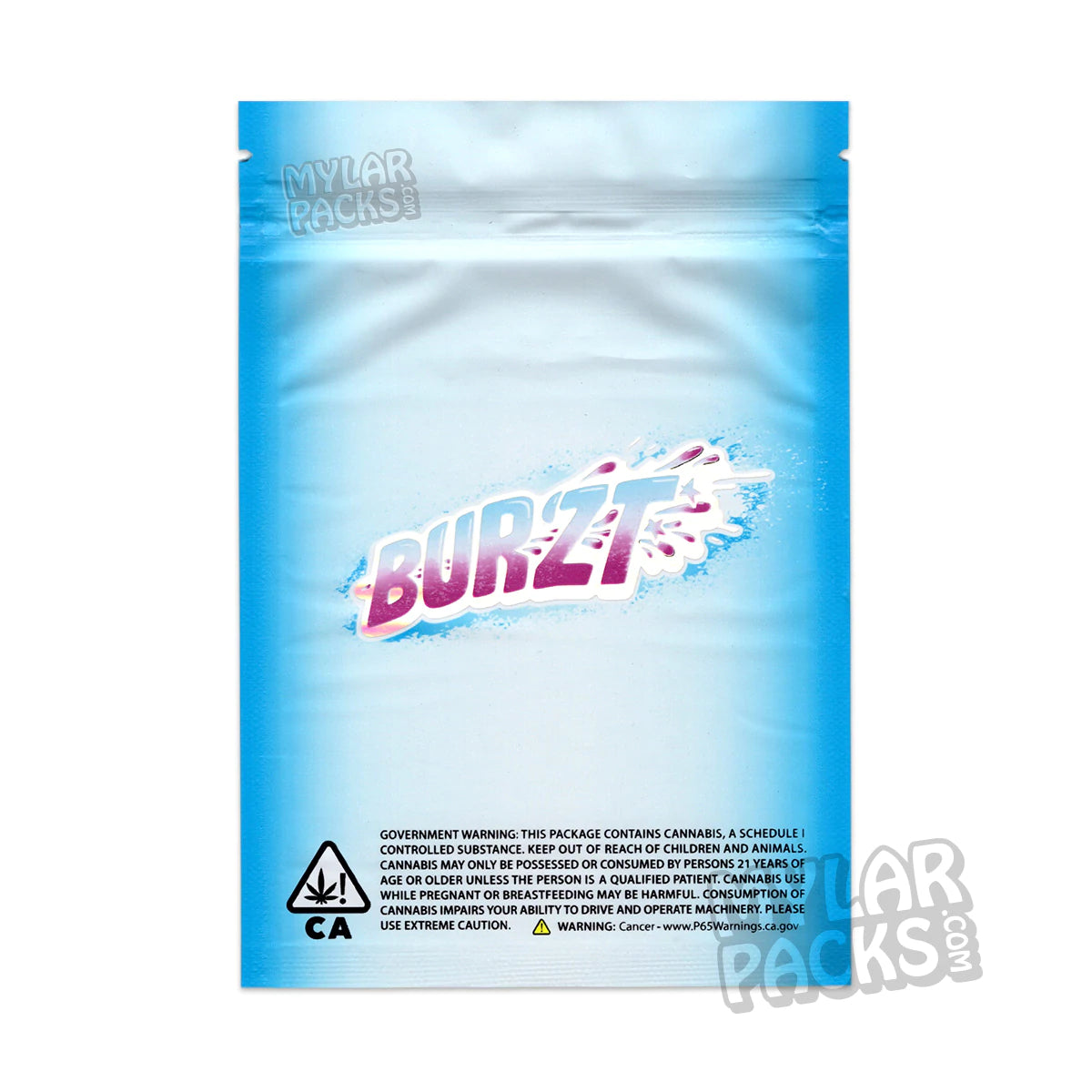 Bolsa de Mylar vacía Burzt azul/blanco de 3,5 g para flores y hierbas secas