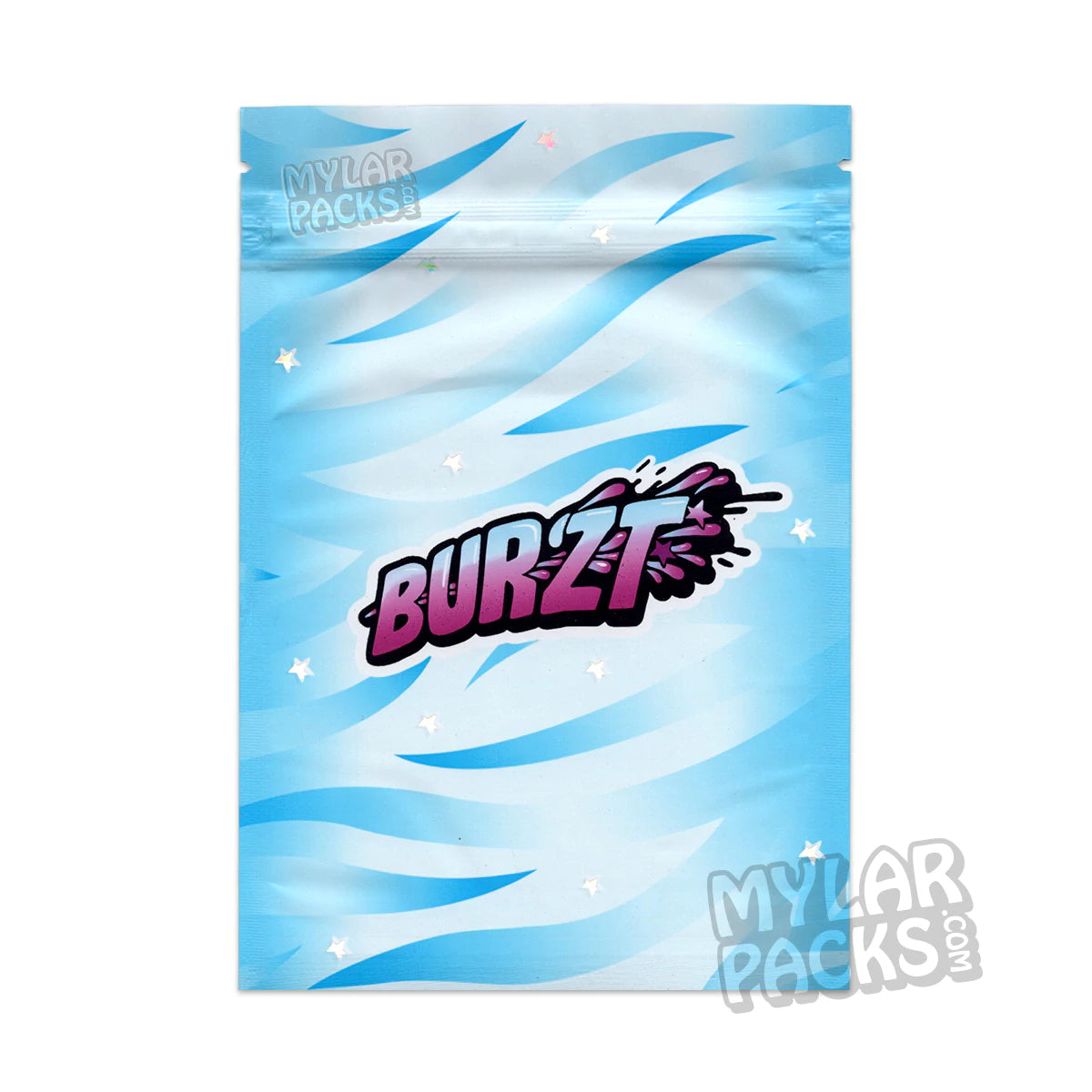 Bolsa de Mylar vacía Burzt azul/blanco de 3,5 g para flores y hierbas secas