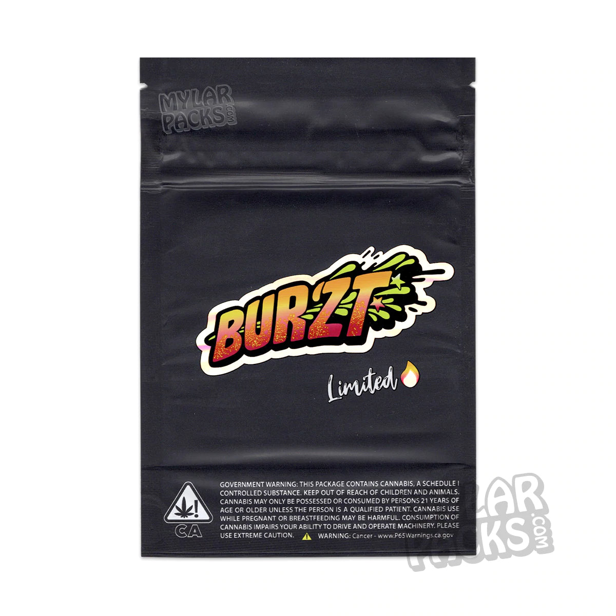 Burzt Limited (Negro/Estrellas) Bolsa de Mylar vacía de 3,5 g para flores y hierbas secas
